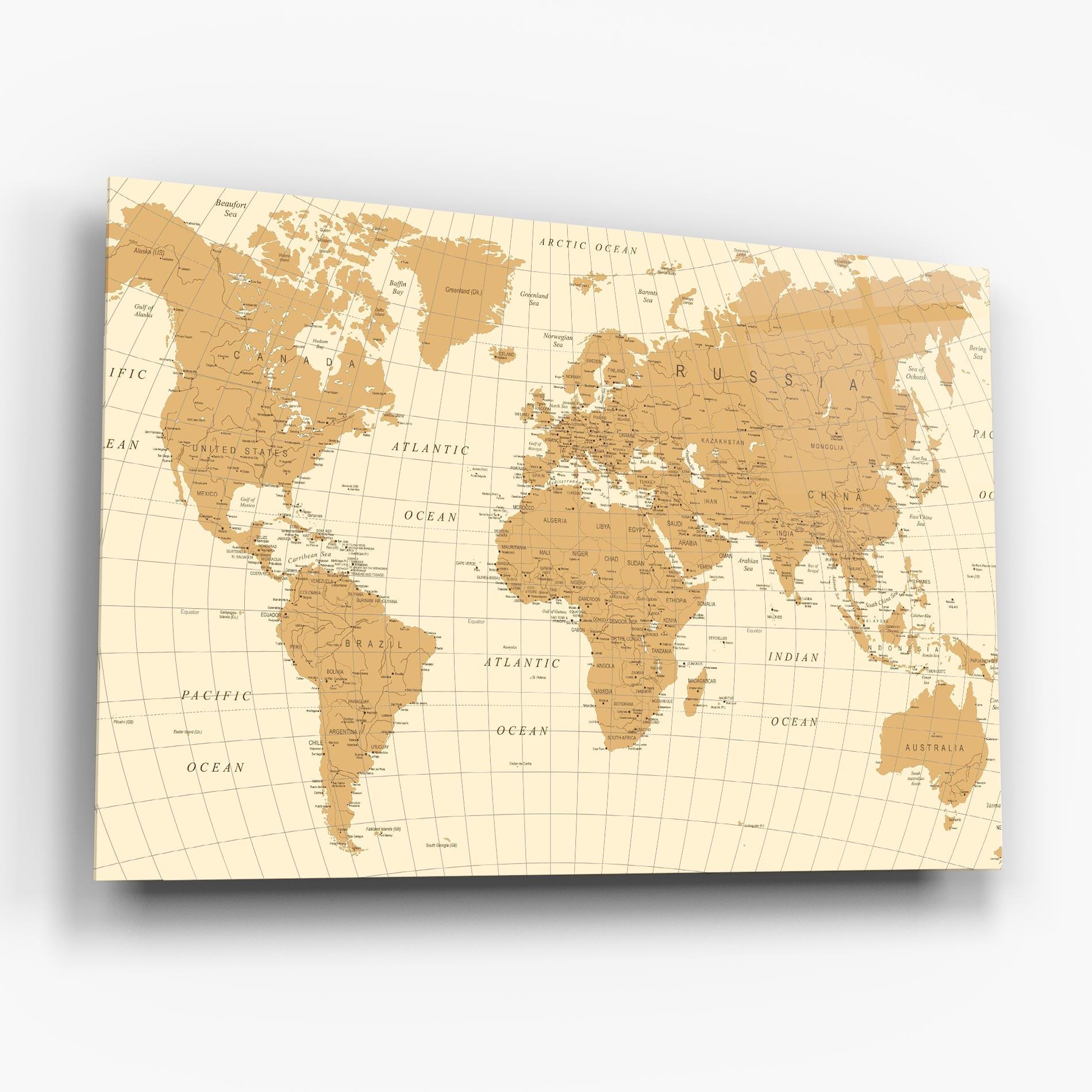 Glasbild Old Map Cream mockup 6