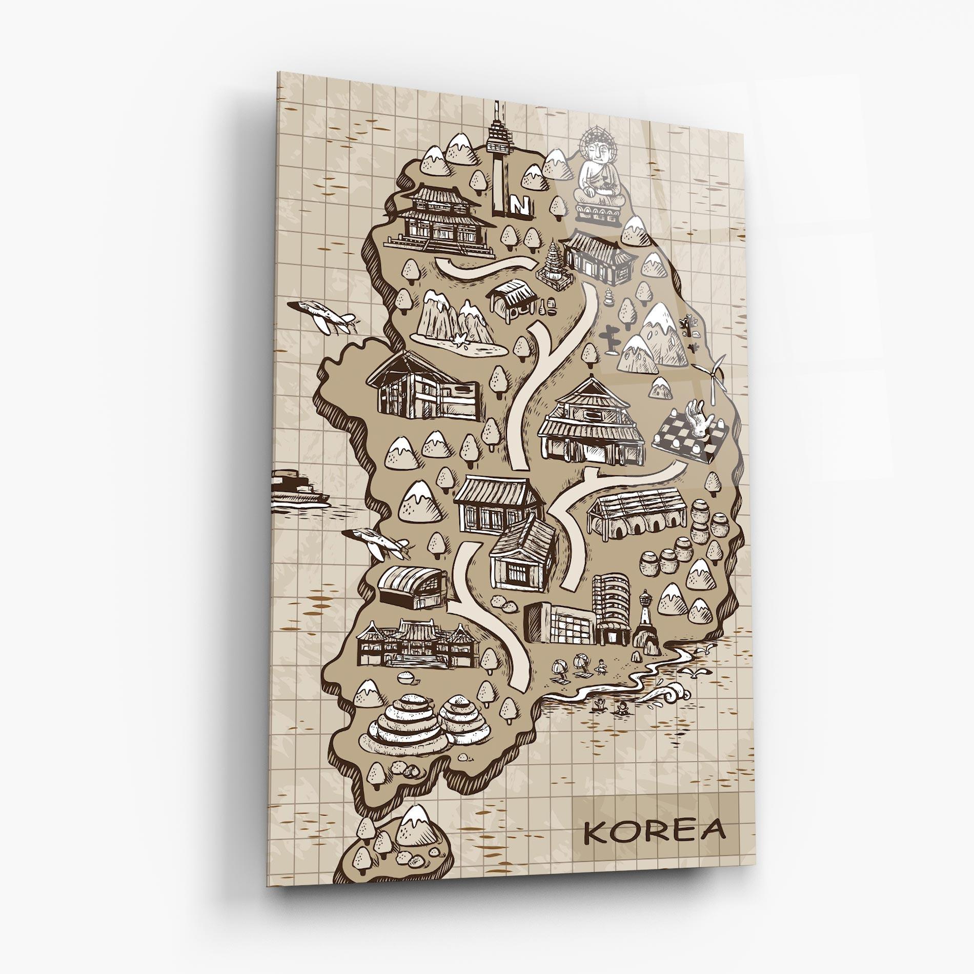 Glasbild Old Korea Map mockup 6