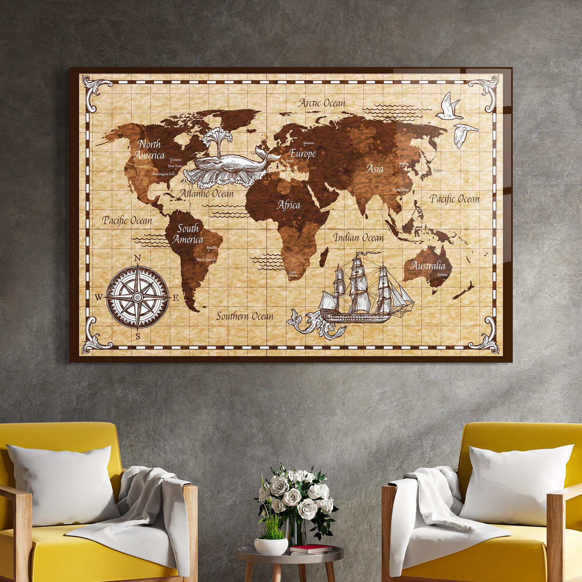 Glasbild Brown Old Map mockup 4