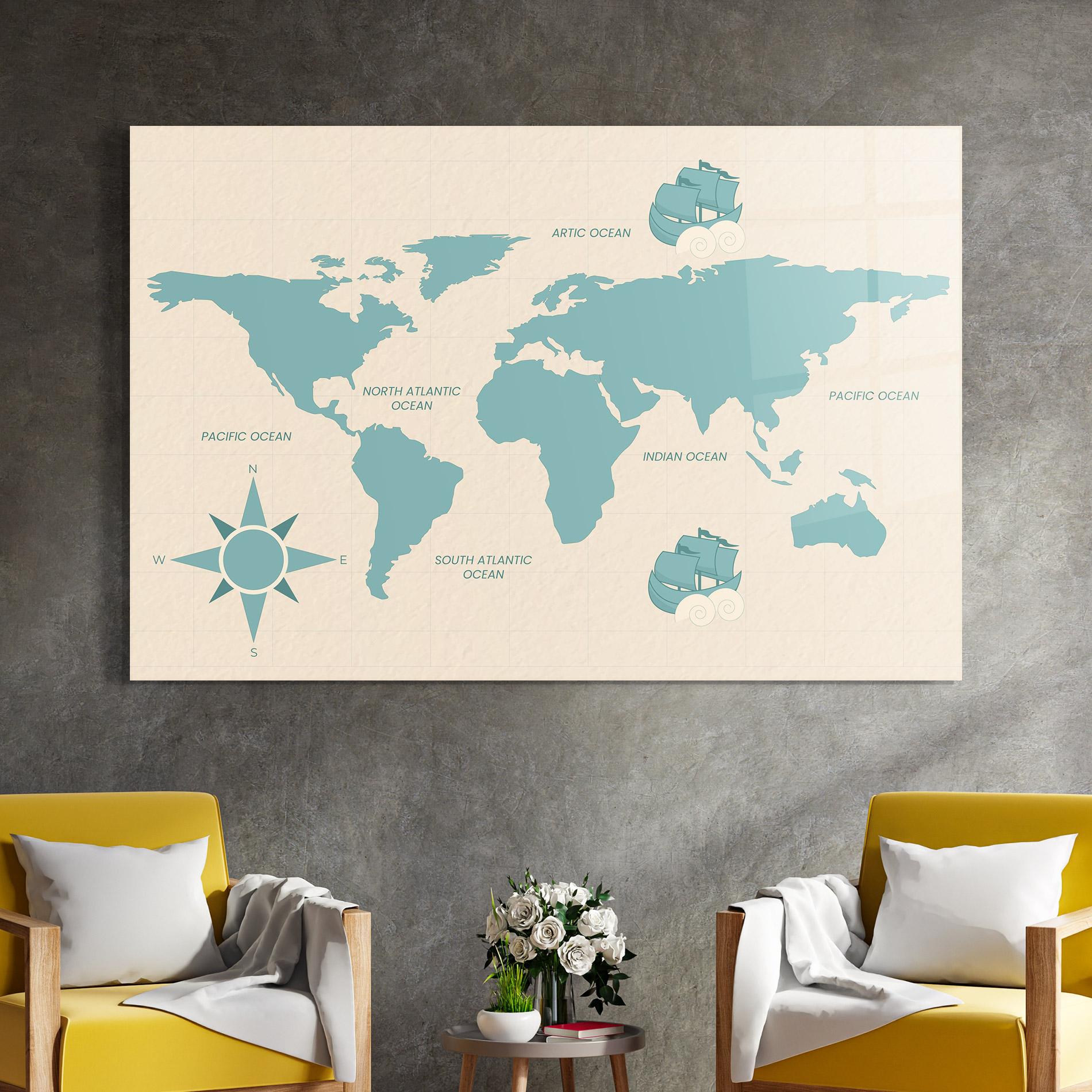 Glasbild Cream Blue Map mockup 4