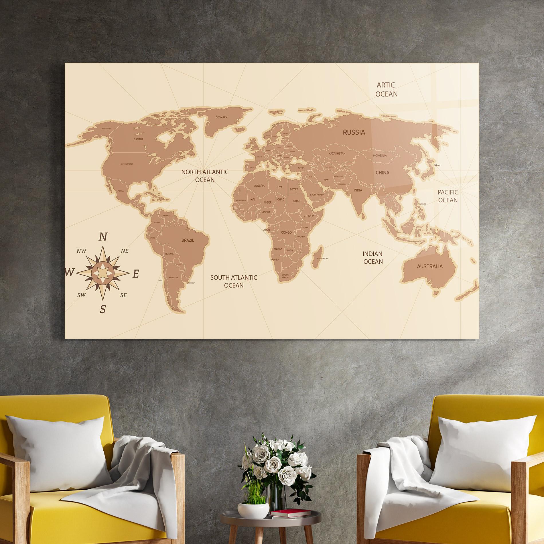 Glasbild Cream Map Vintage mockup 4