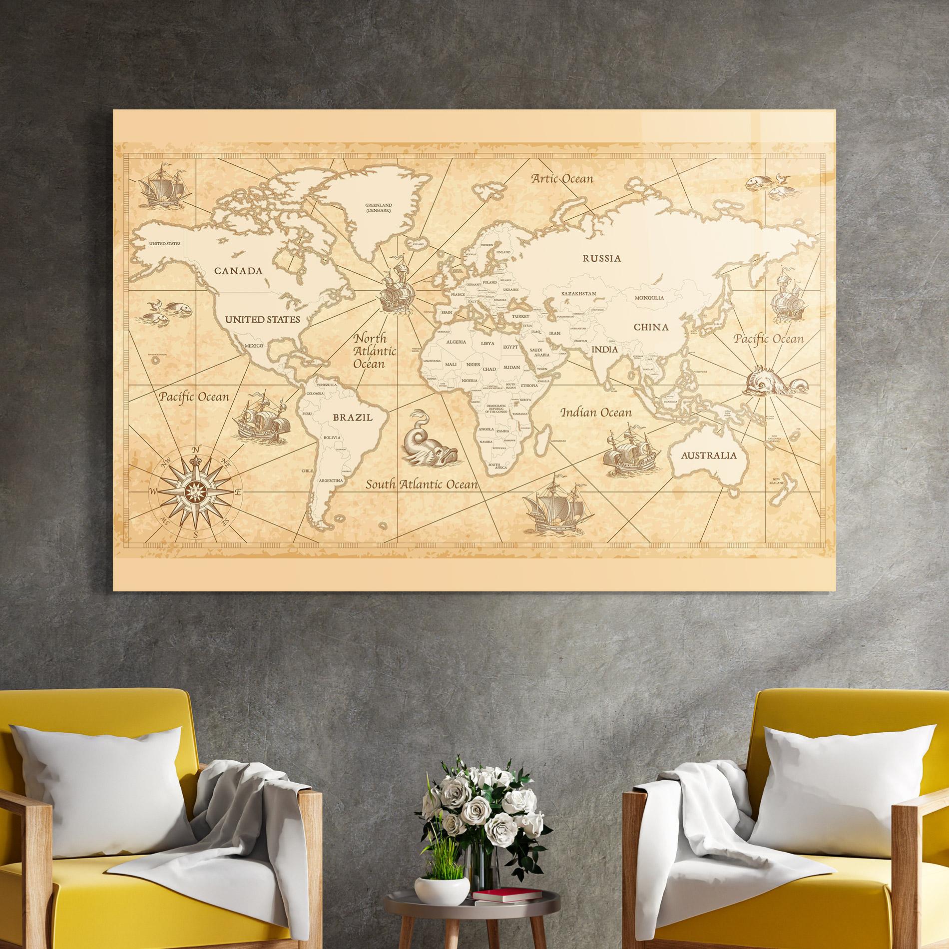 Glasbild Cream Old Map mockup 4