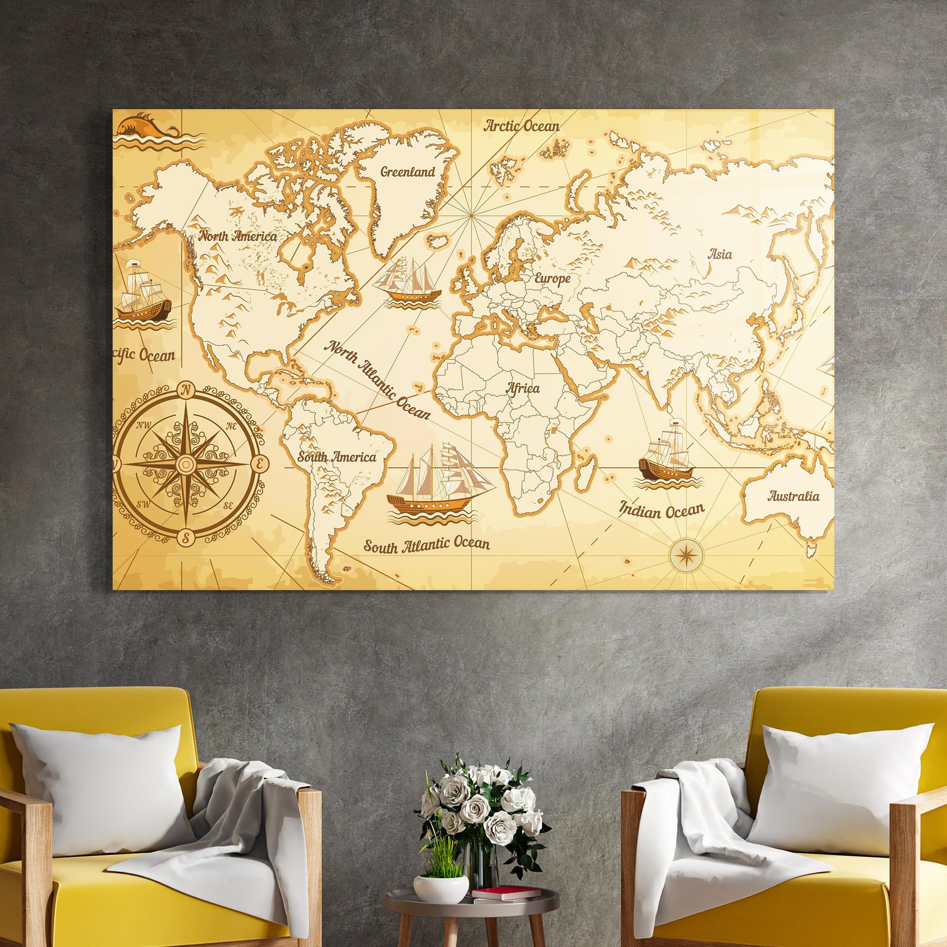 Glasbild Gold Old Map mockup 4