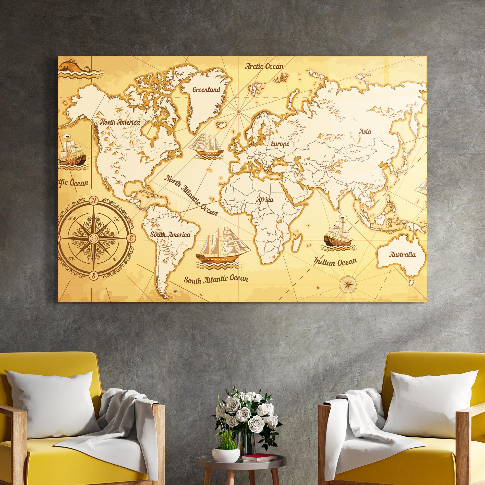 Glasbild Gold Vintage Map mockup 4