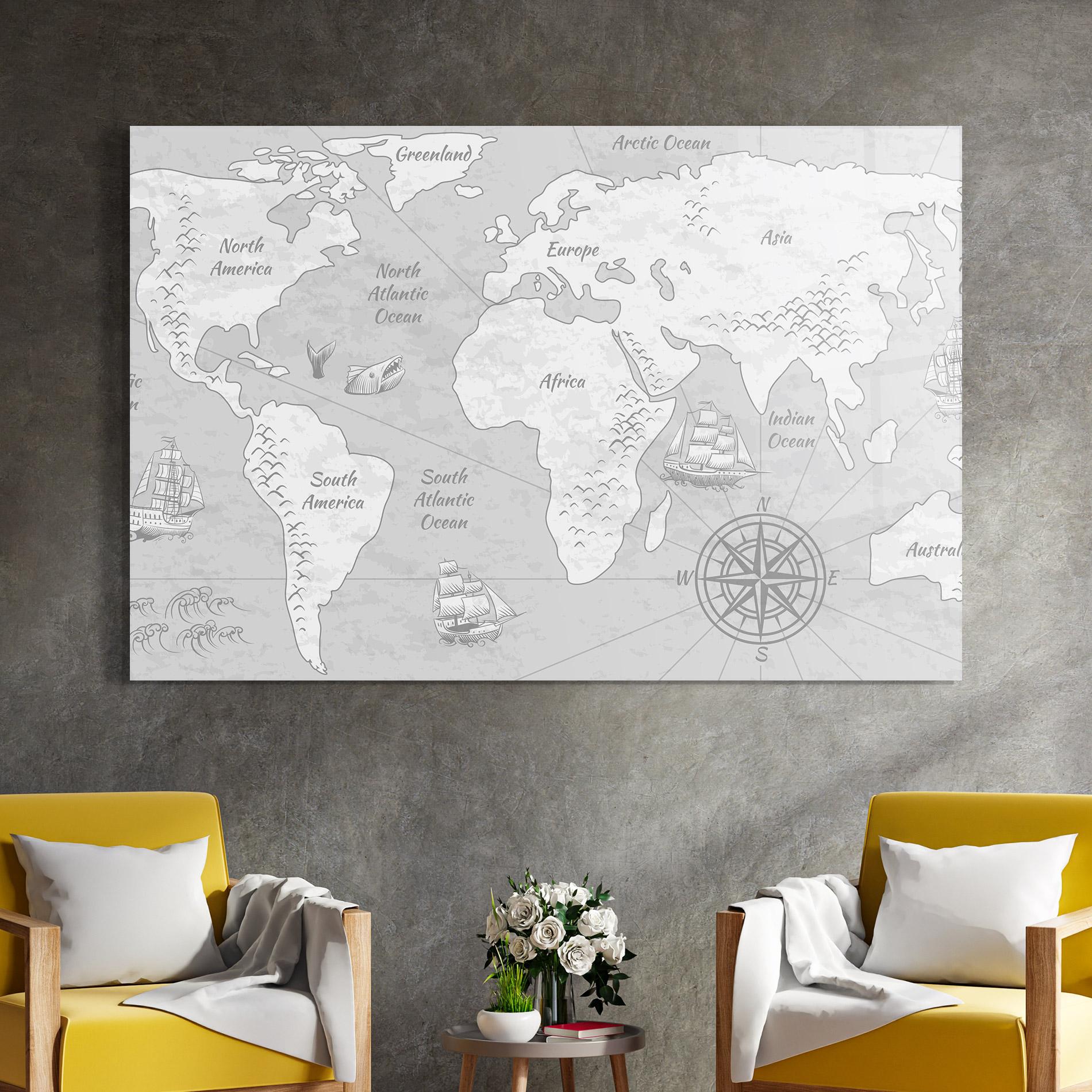 Glasbild Grey Old Map mockup 4