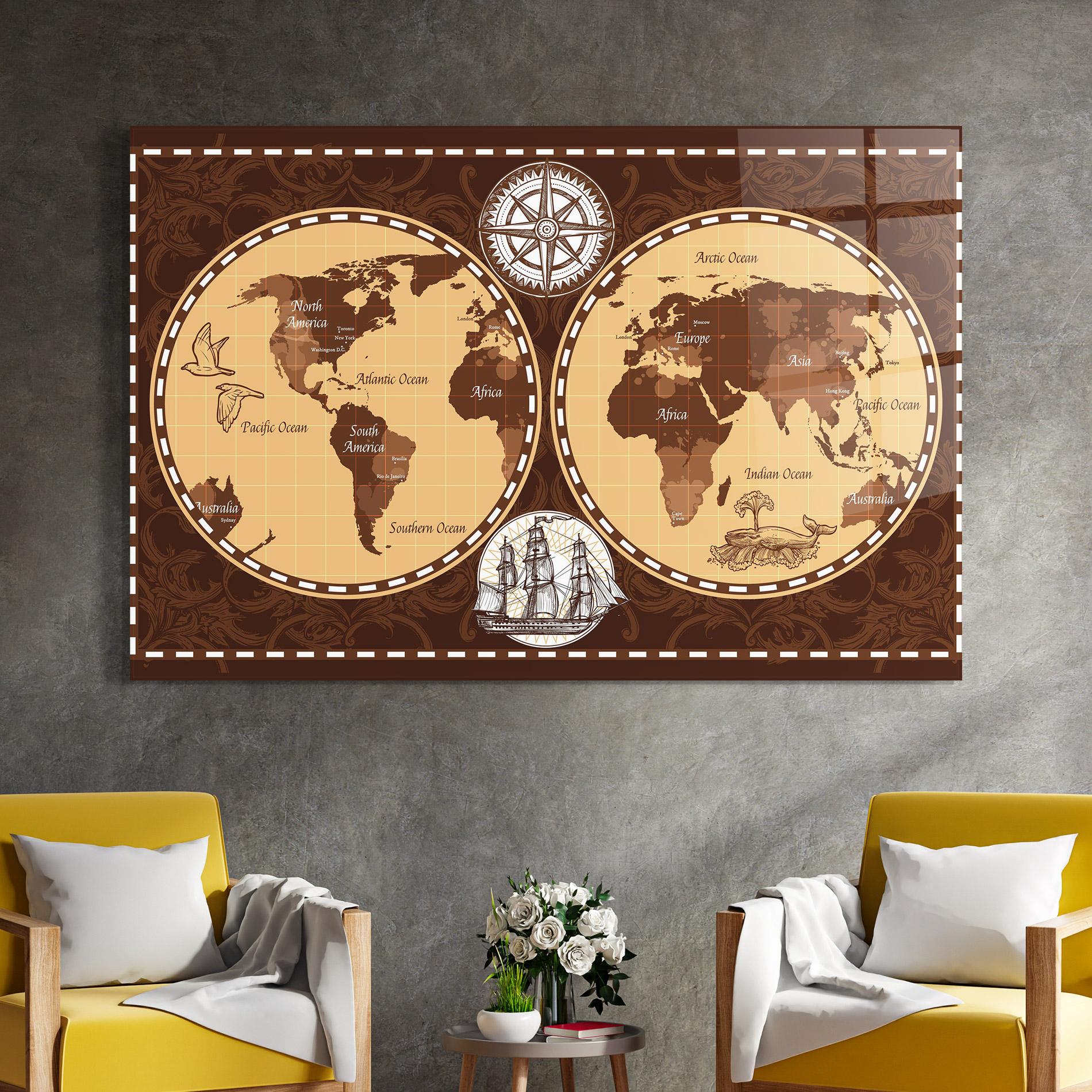 Glasbild Old Brown Map mockup 4