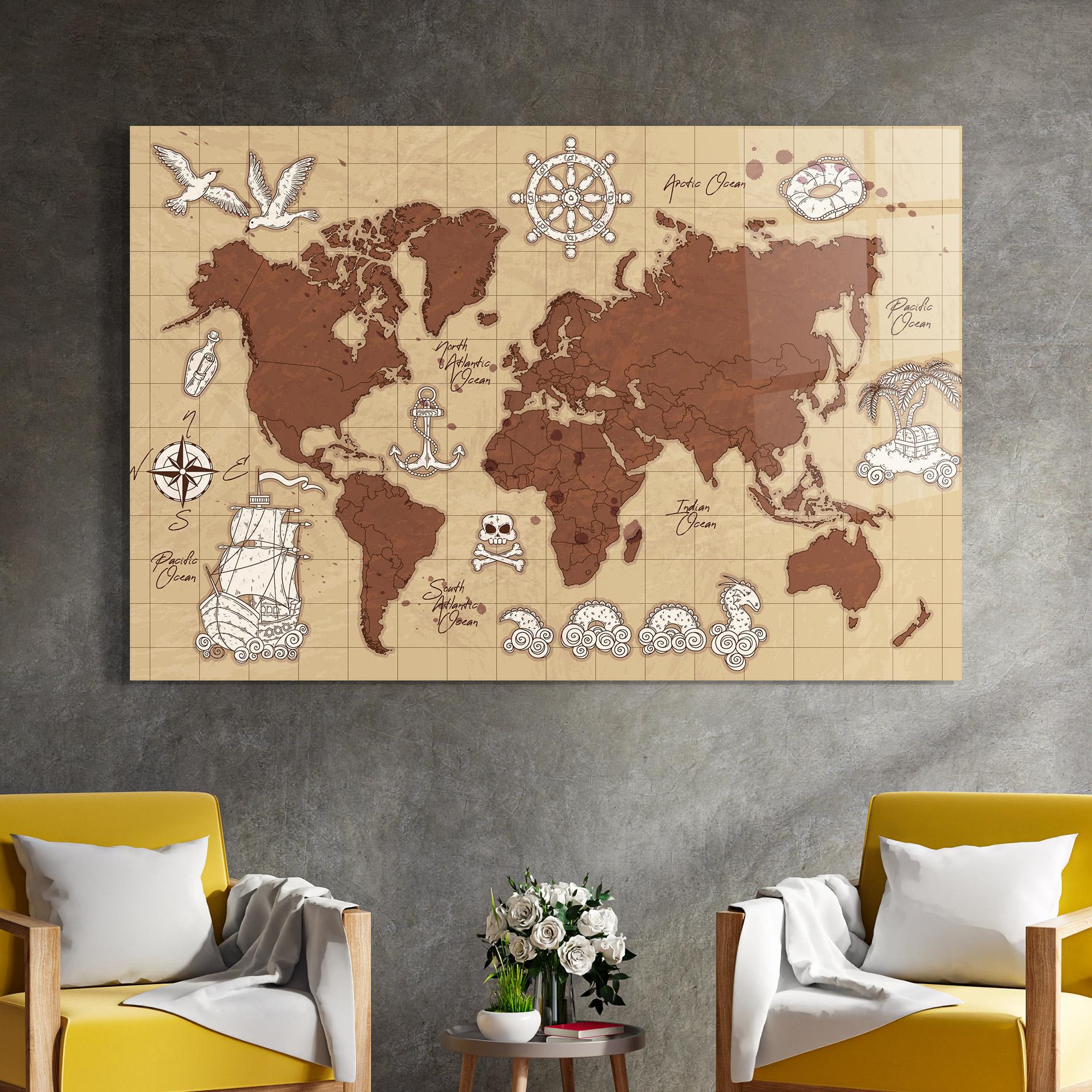 Glasbild Old Pirate Map mockup 4