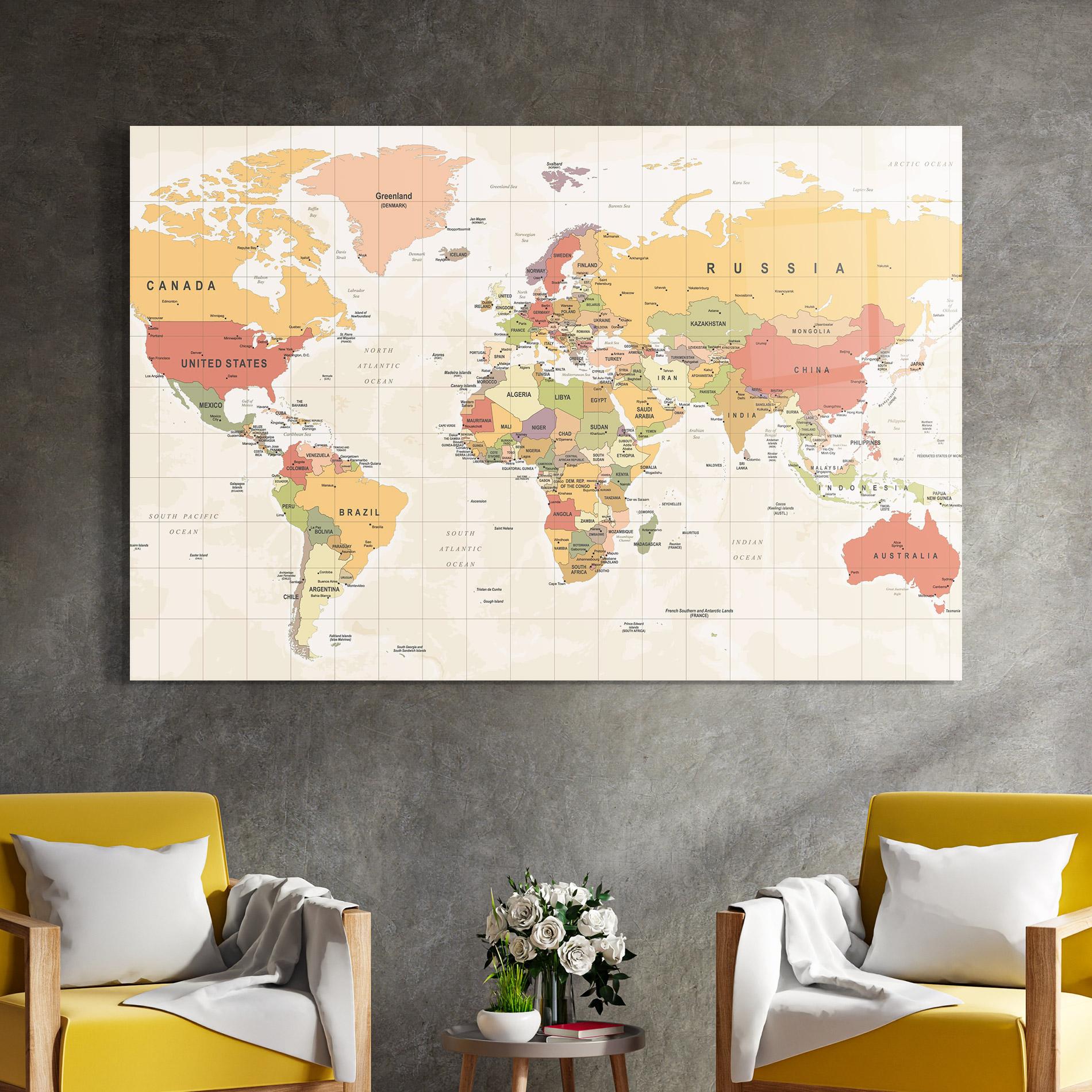 Glasbild Orange Cream Map mockup 4