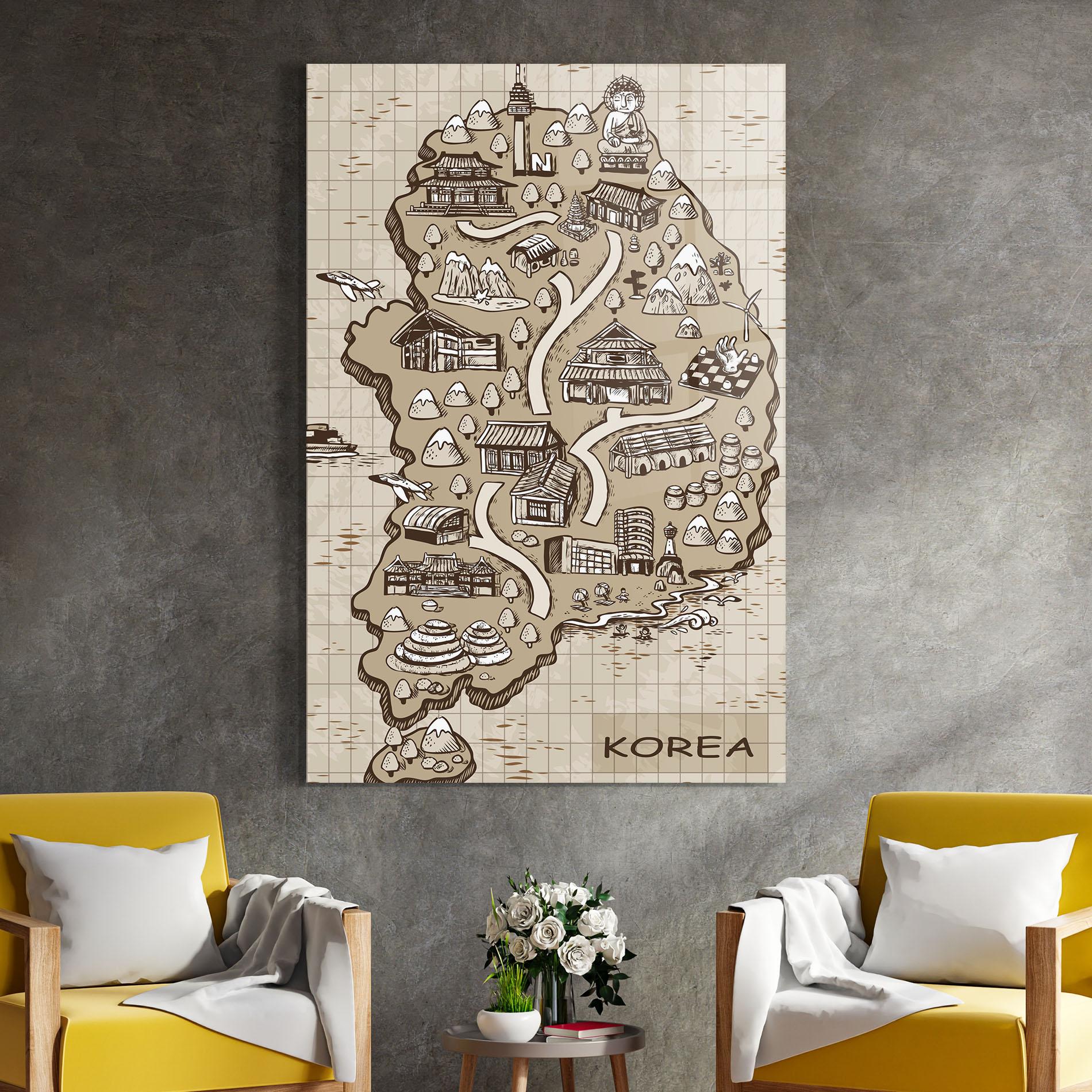 Glasbild Old Korea Map mockup 4