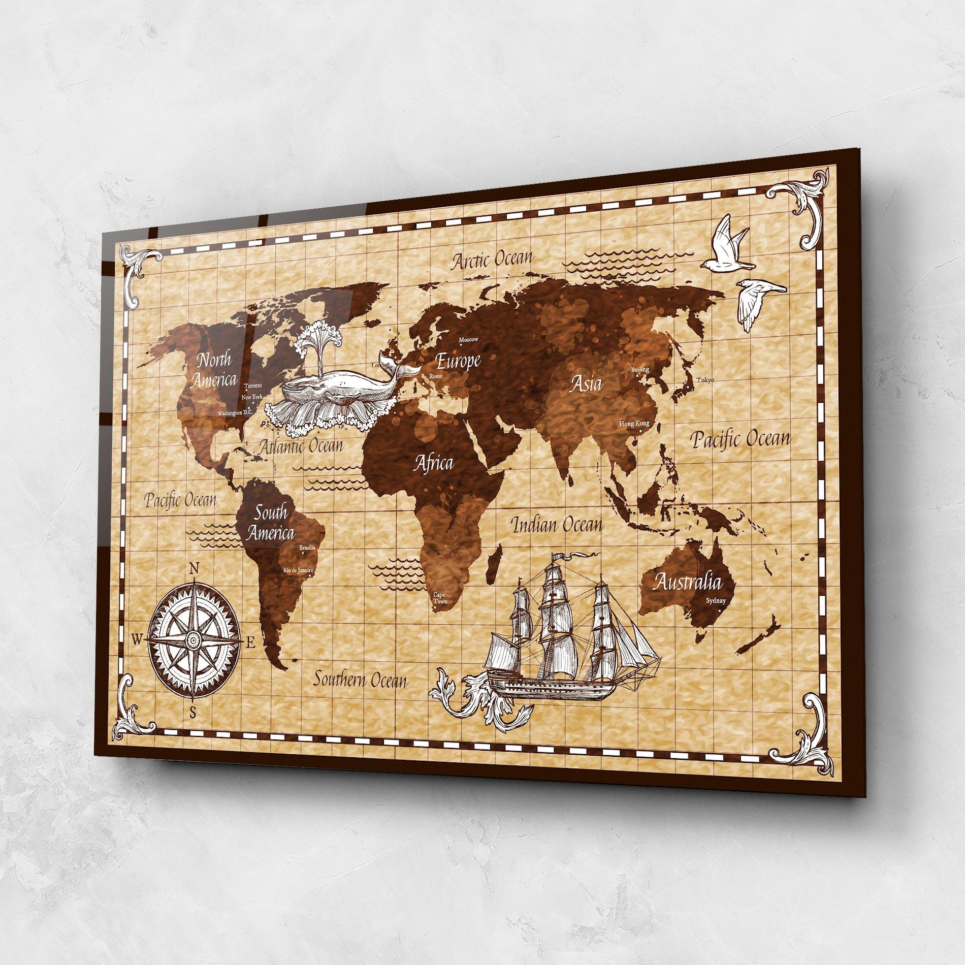 Glasbild Brown Old Map mockup 1