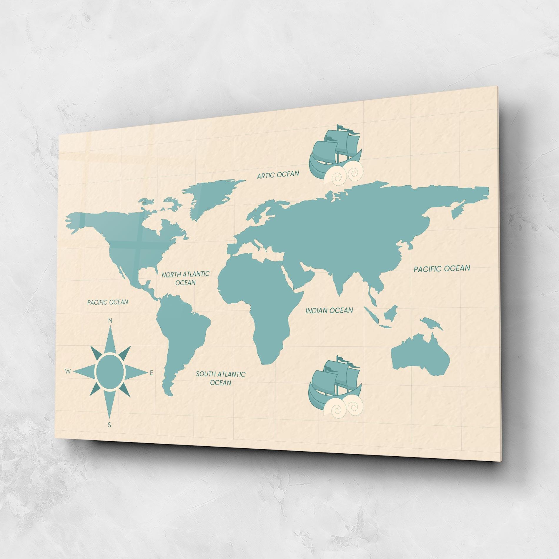 Glasbild Cream Blue Map mockup 1