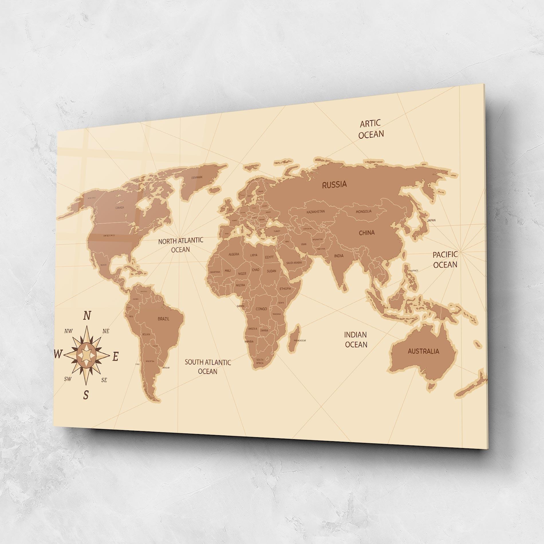 Glasbild Cream Map Vintage mockup 1