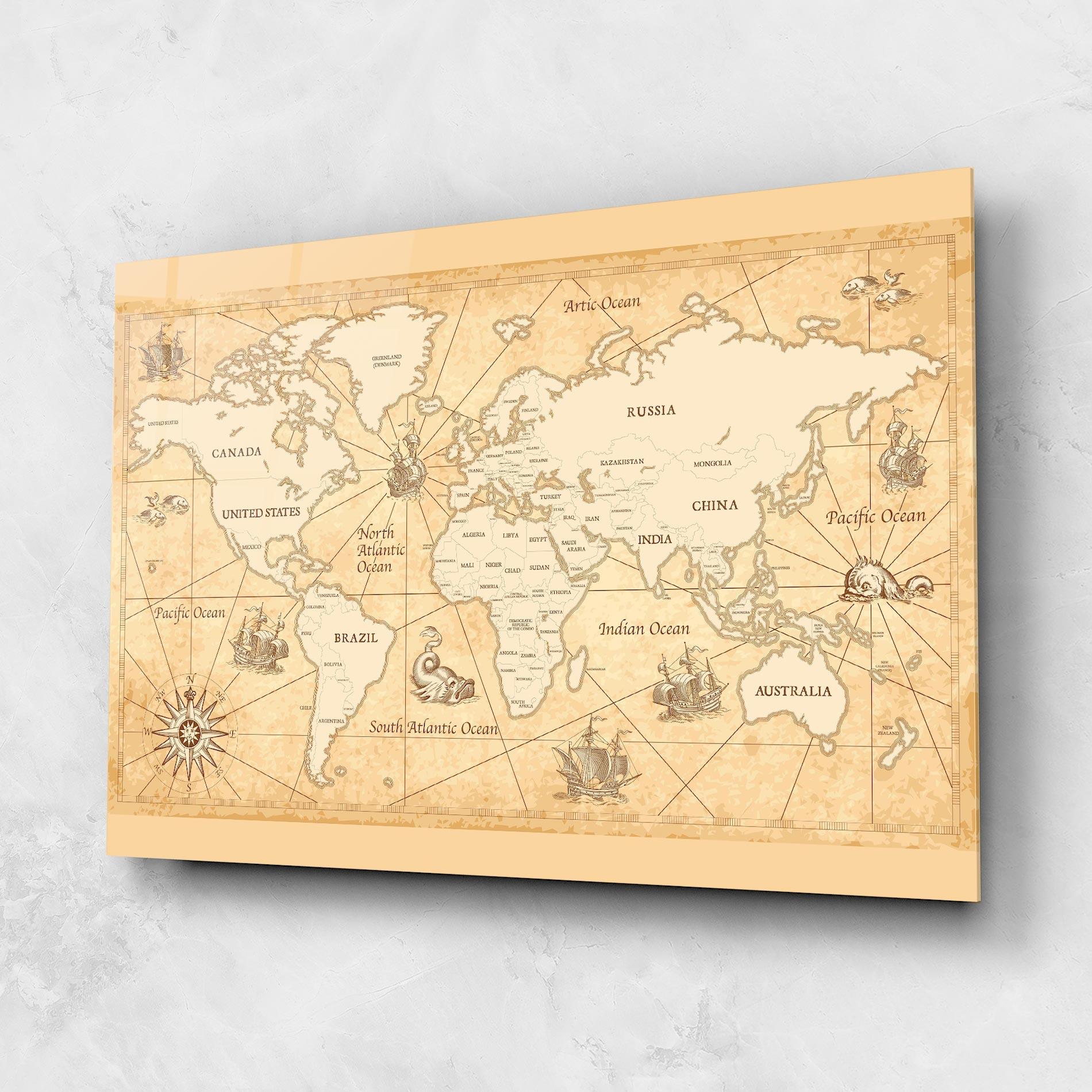 Glasbild Cream Old Map mockup 1
