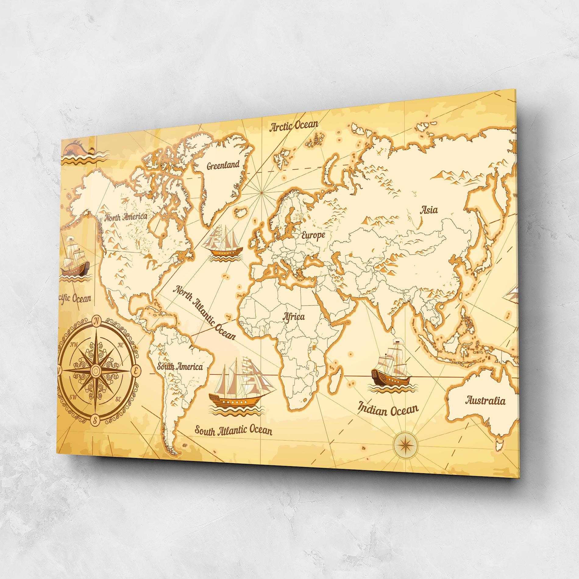 Glasbild Gold Old Map mockup 1
