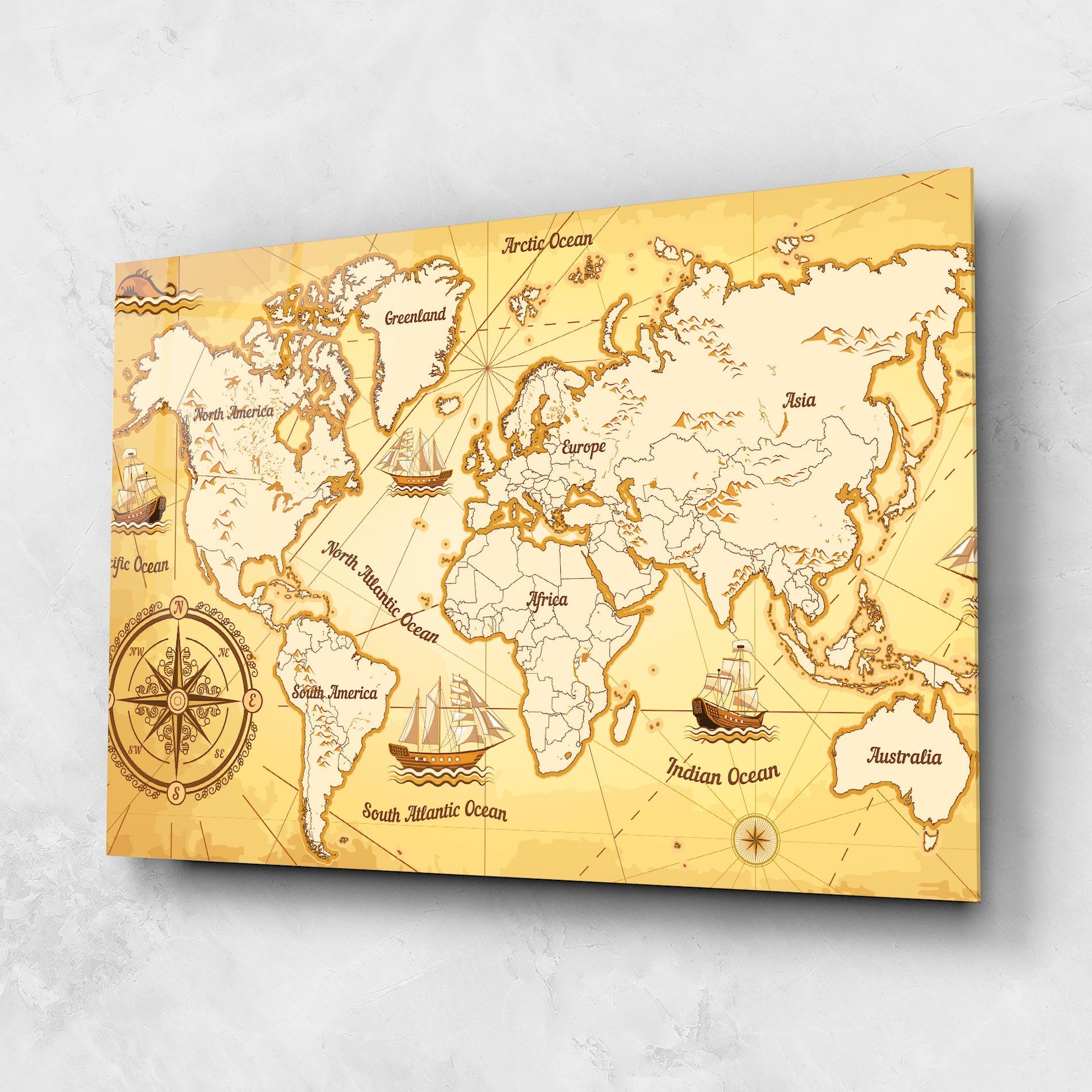 Glasbild Gold Vintage Map mockup 1
