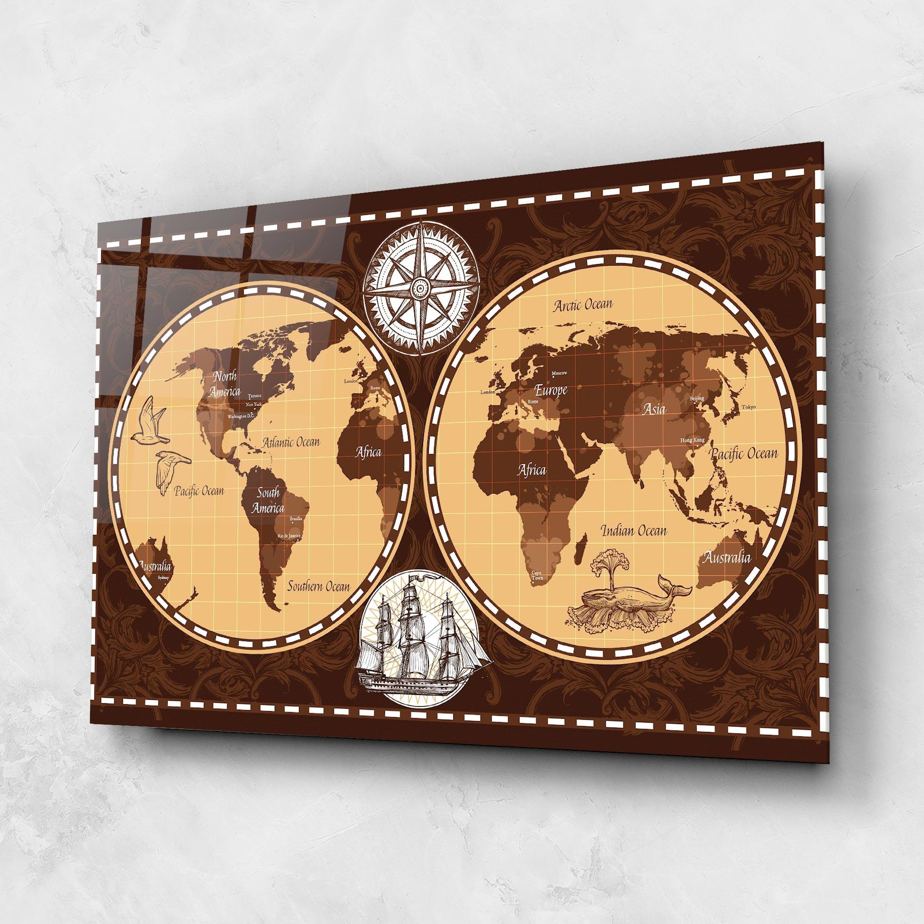 Glasbild Old Brown Map mockup 1