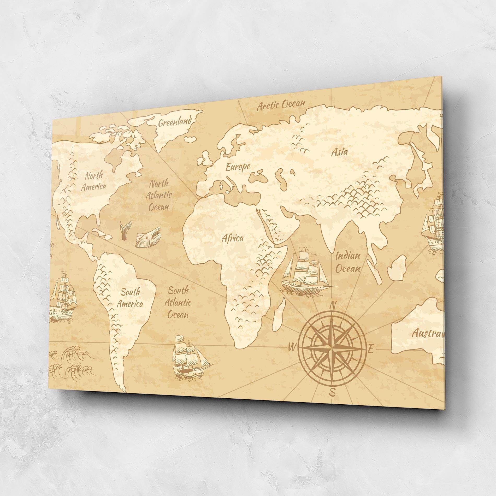 Glasbild Old Continents Map mockup 1