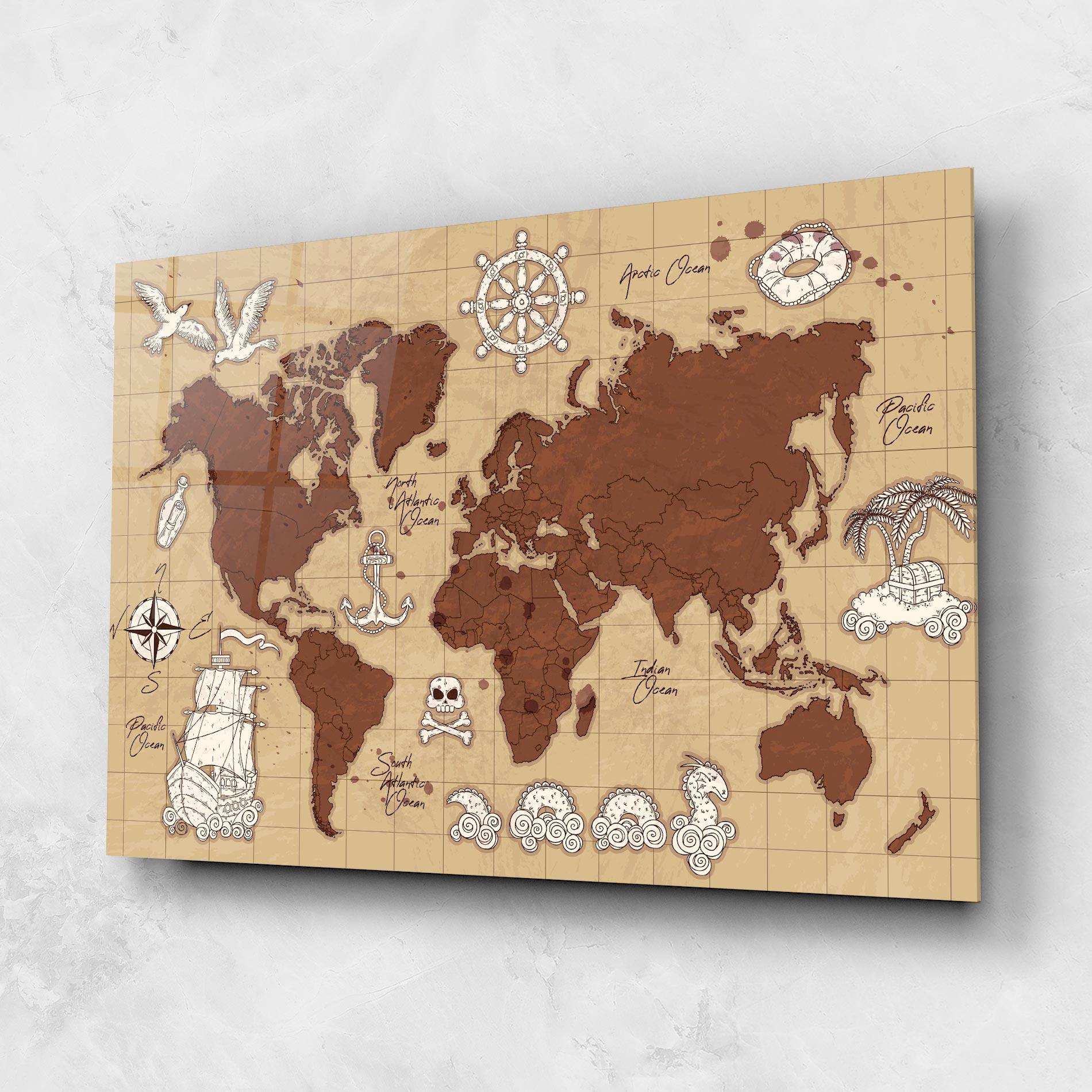 Glasbild Old Pirate Map mockup 1