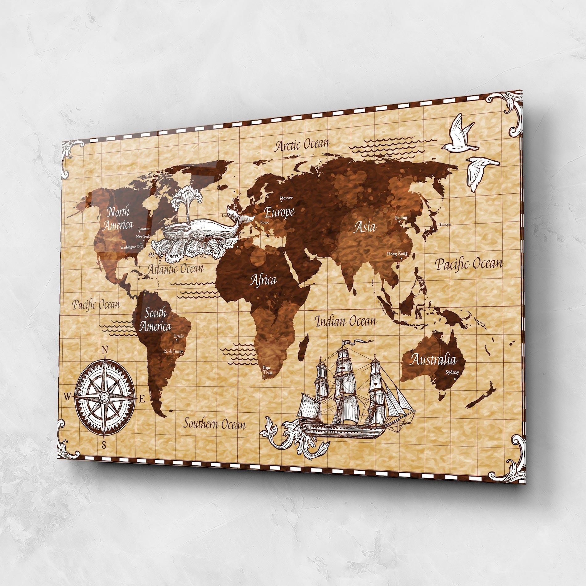Glasbild Pirate World Map mockup 1