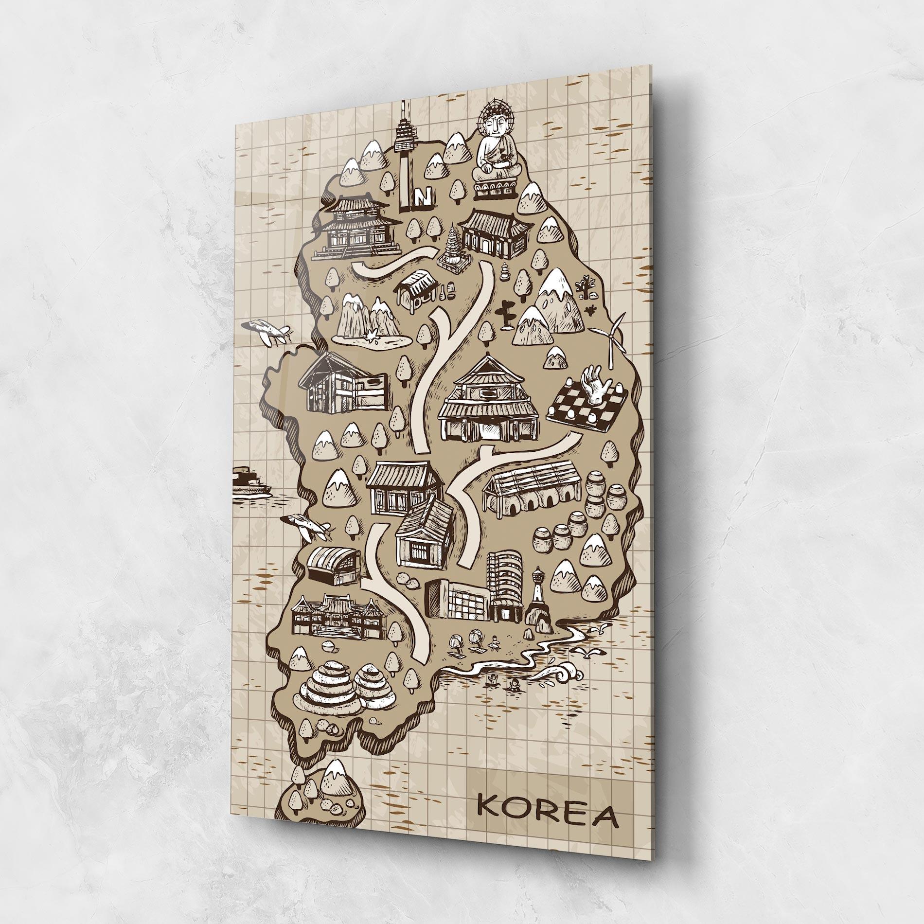 Glasbild Old Korea Map mockup 1