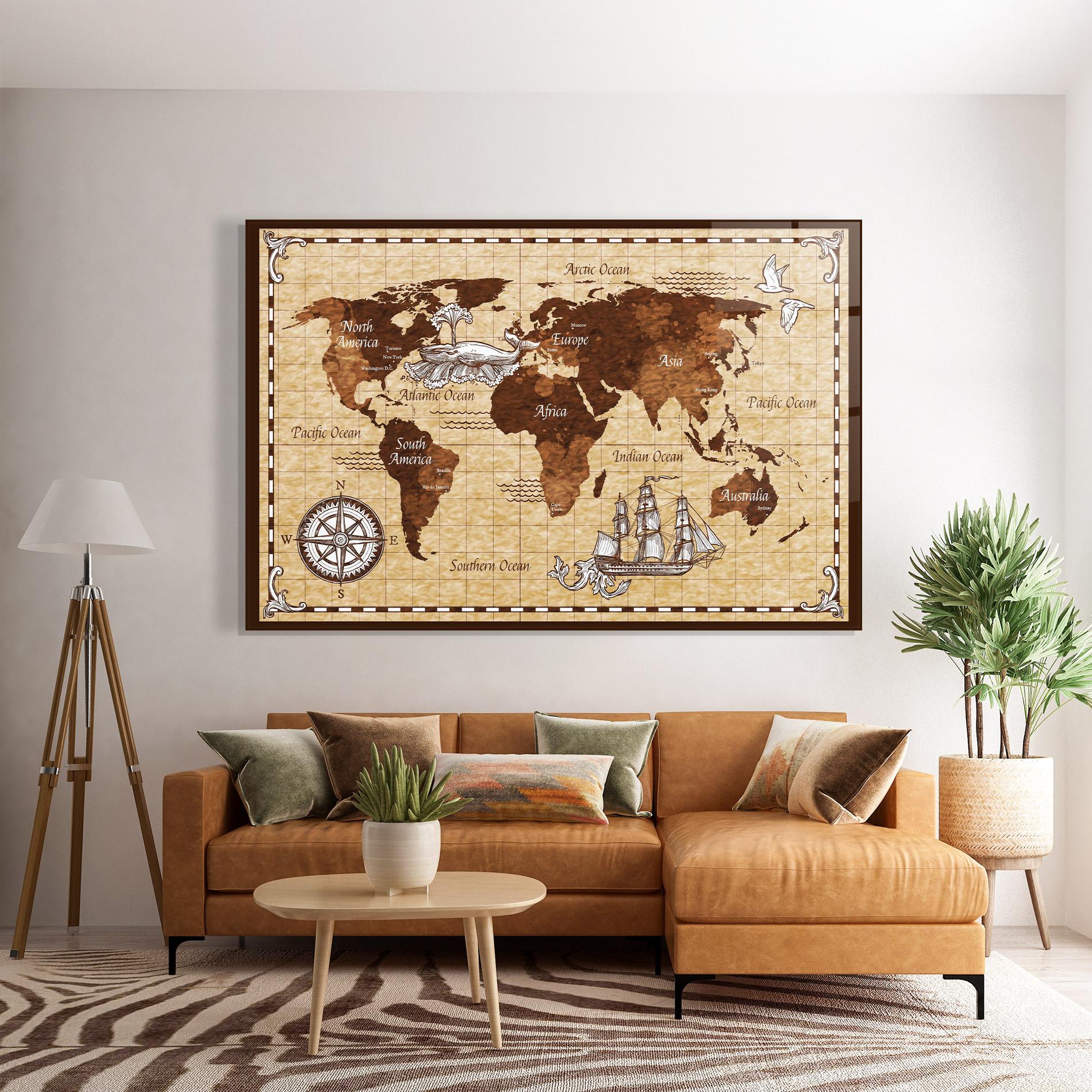 Glasbild Brown Old Map mockup 7