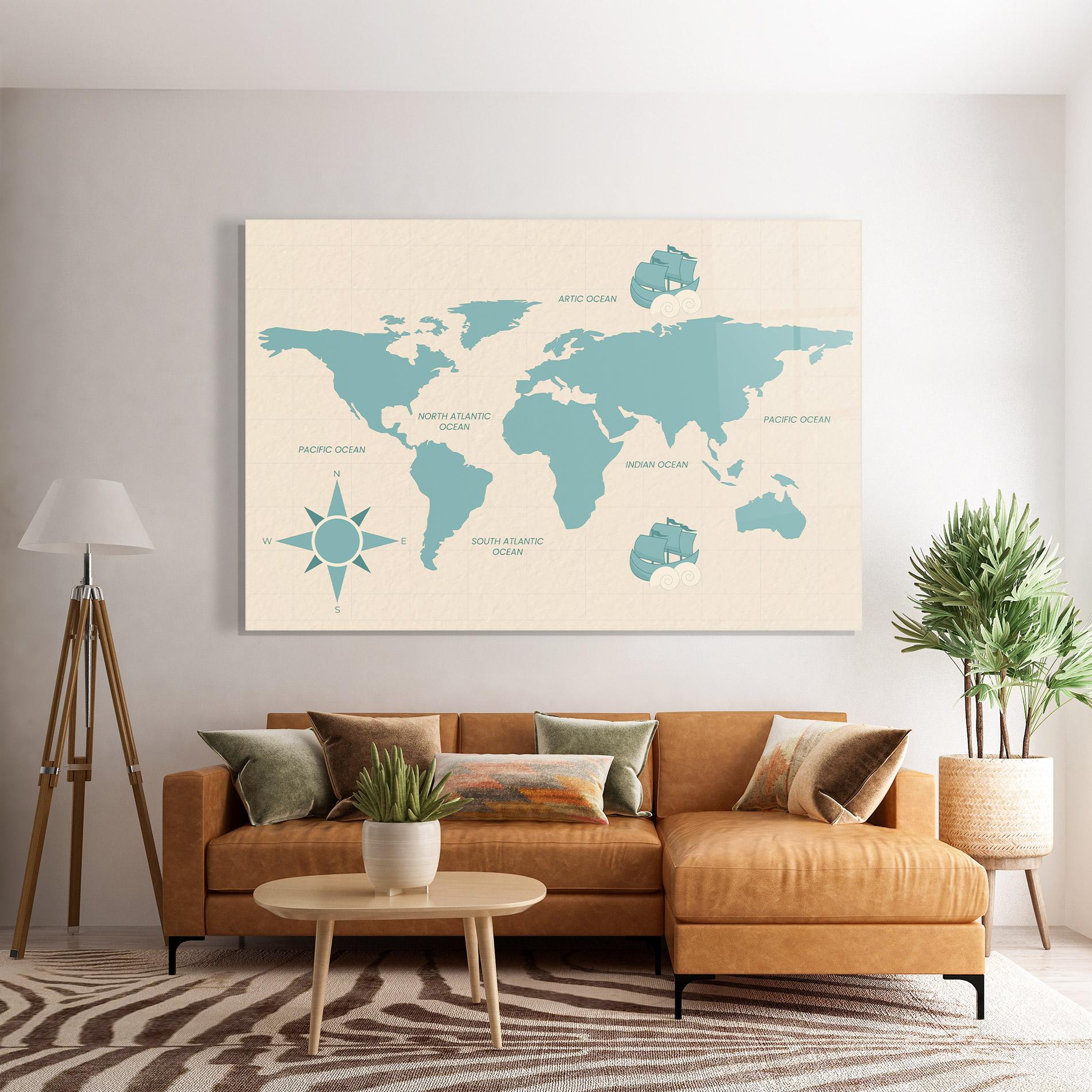 Glasbild Cream Blue Map mockup 7
