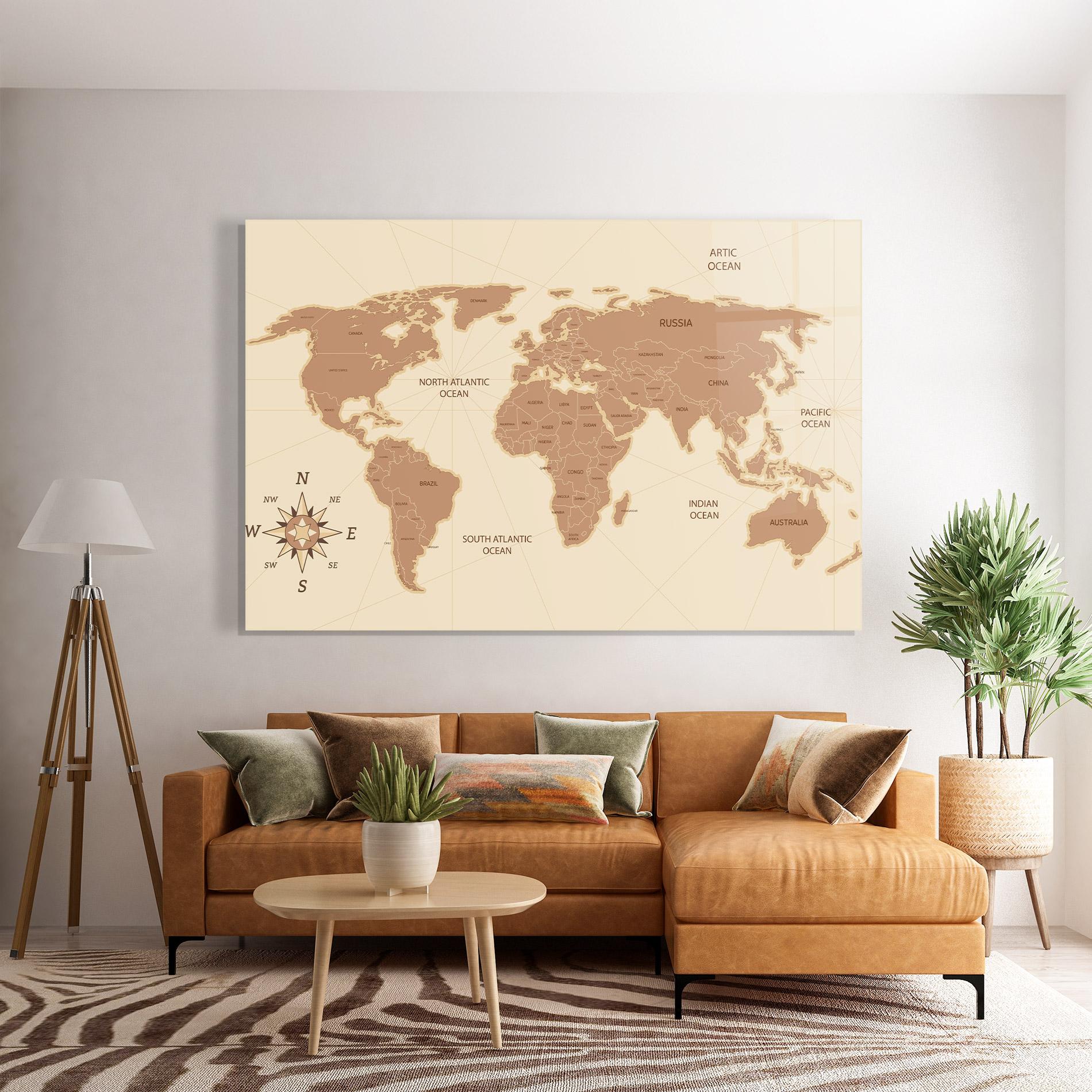 Glasbild Cream Map Vintage mockup 7