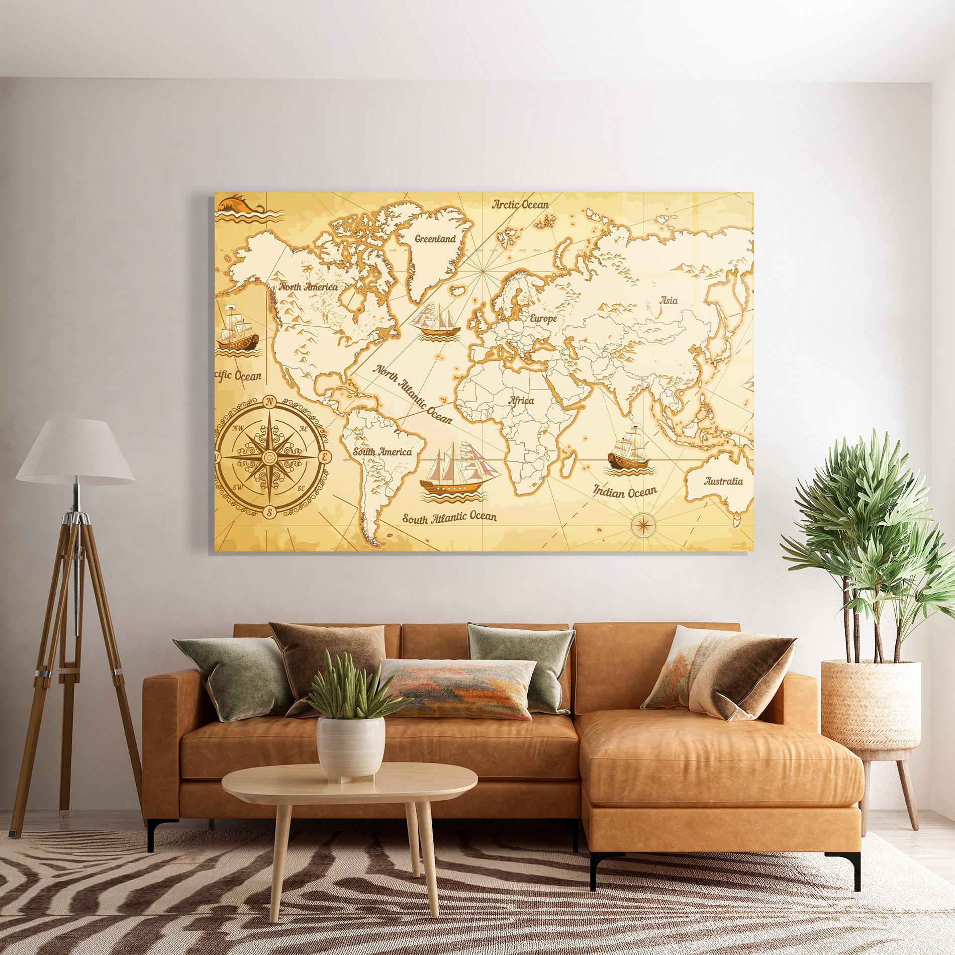Glasbild Gold Old Map mockup 7