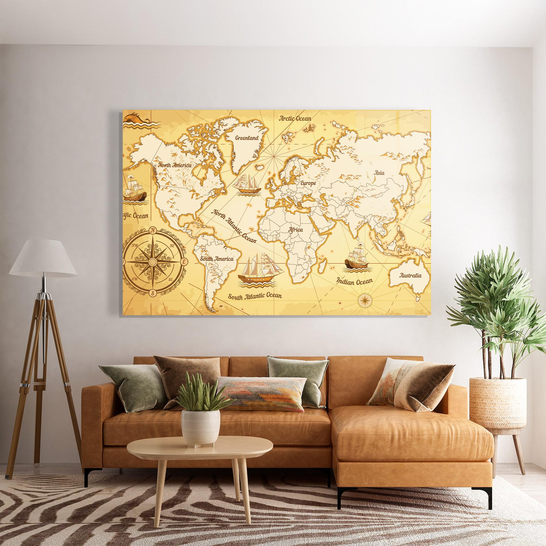 Glasbild Gold Vintage Map mockup 7