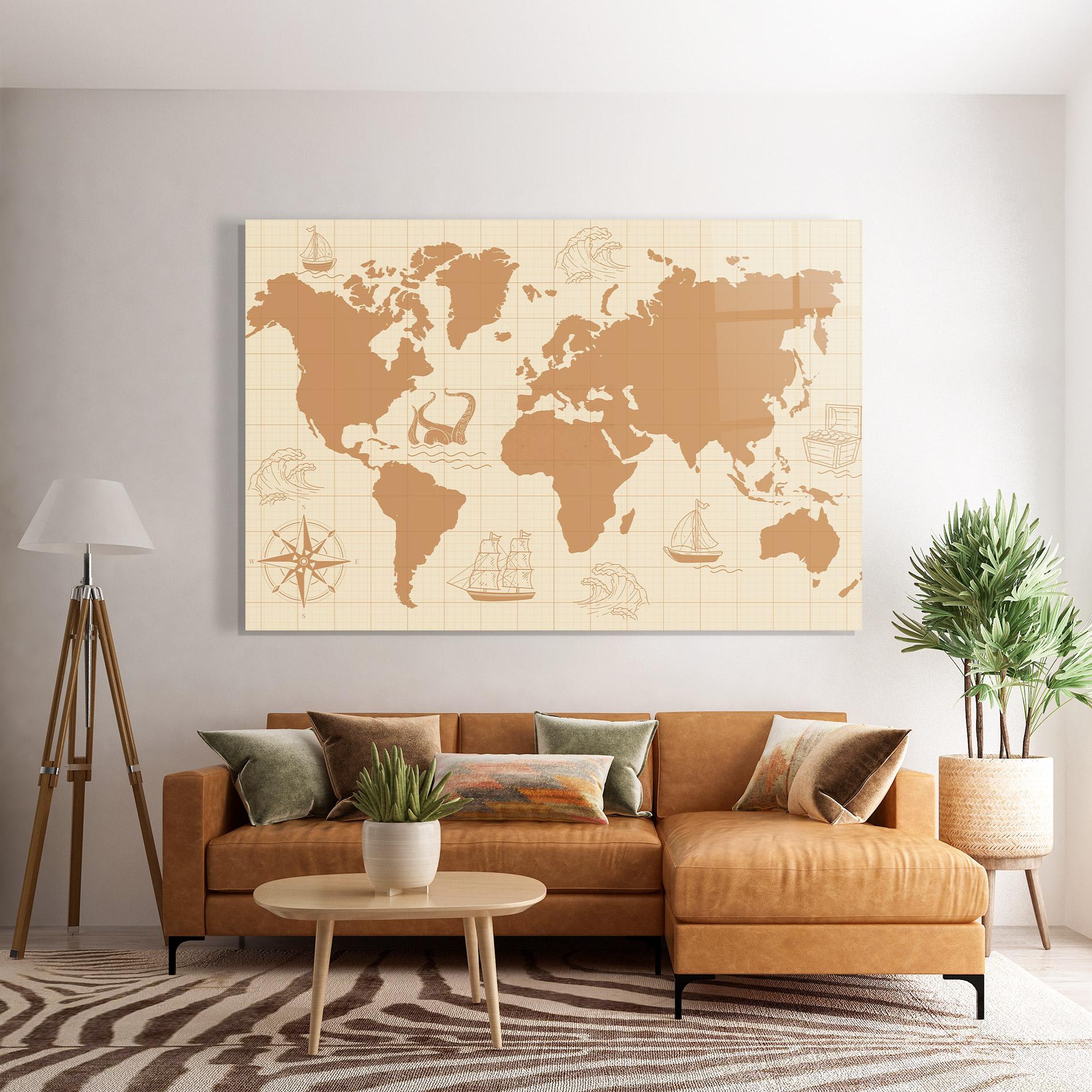 Glasbild Light Cream Map mockup 7