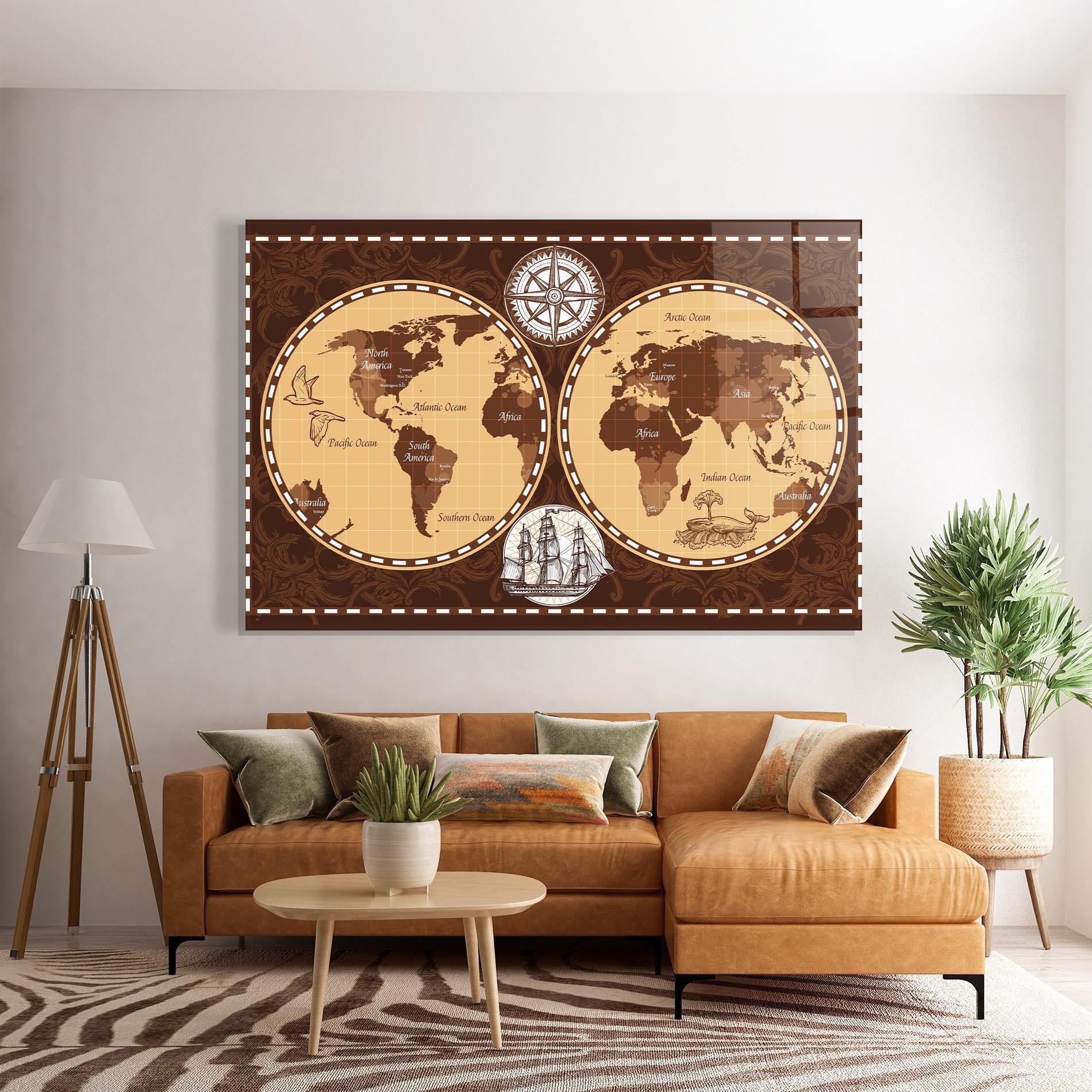 Glasbild Old Brown Map mockup 7