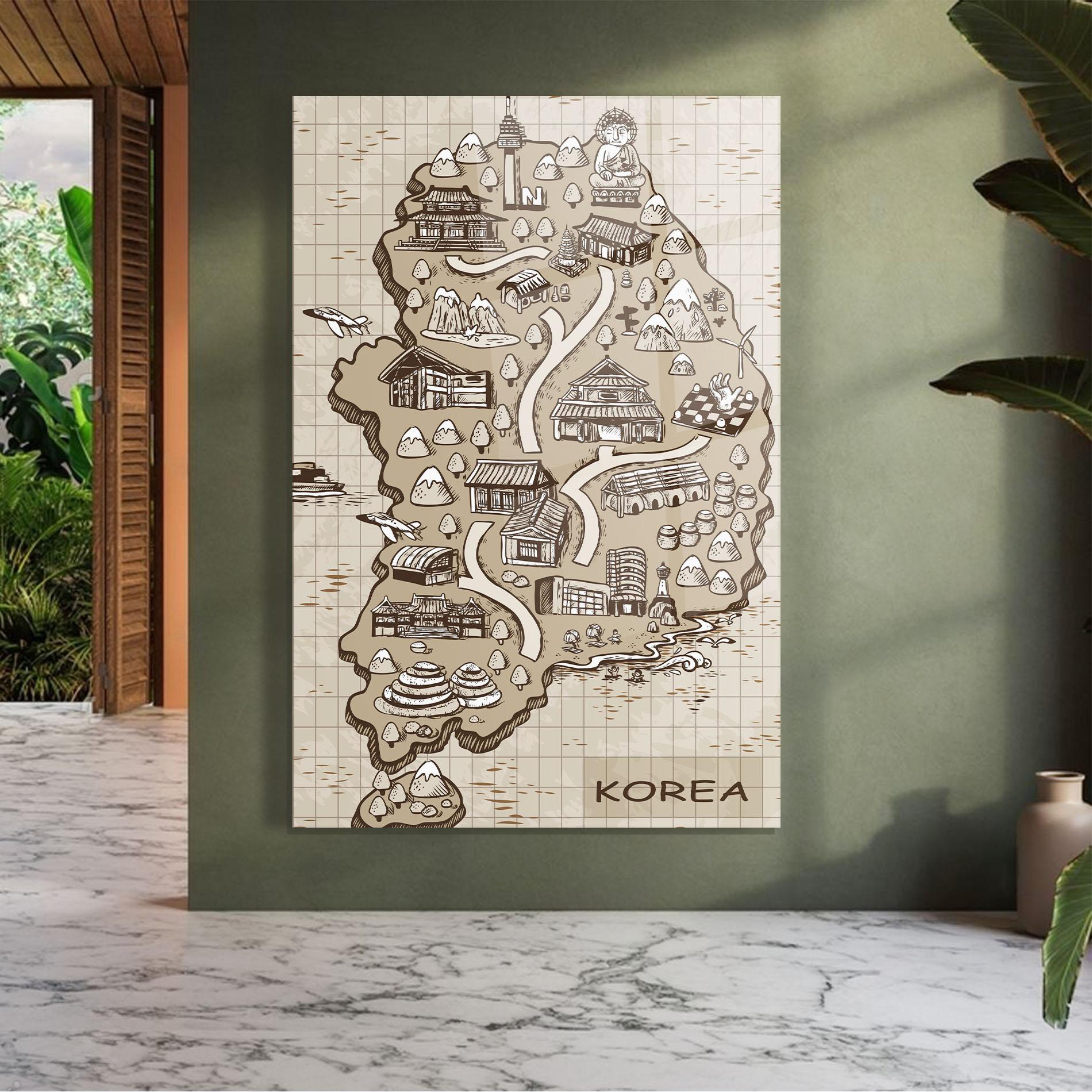 Glasbild Old Korea Map mockup 7