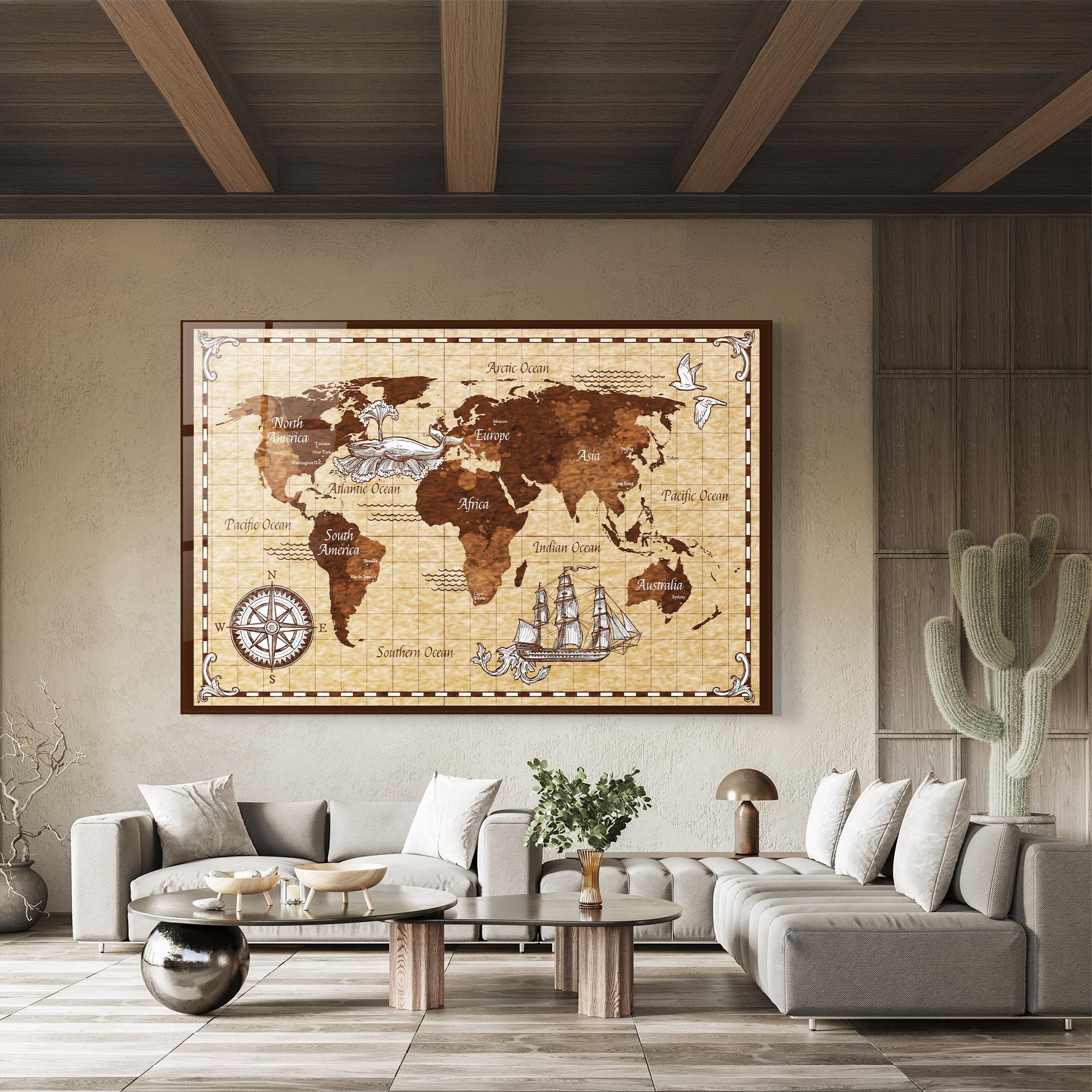 Glasbild Brown Old Map mockup 8