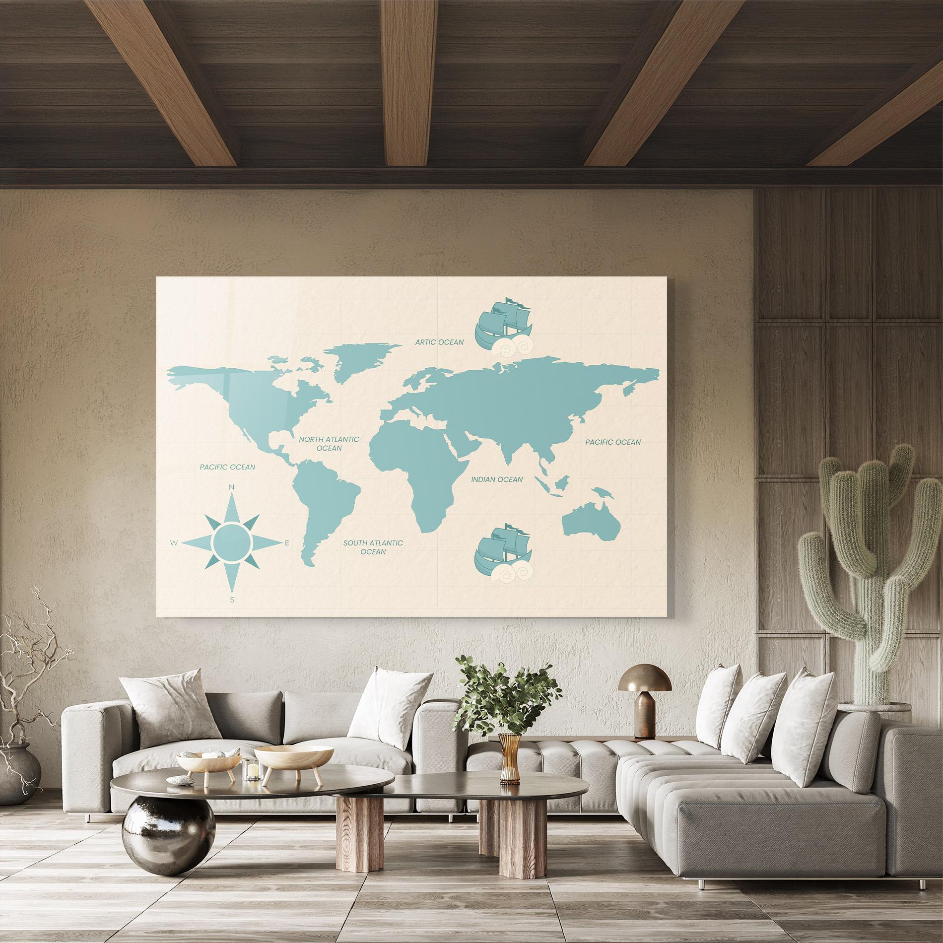 Glasbild Cream Blue Map mockup 8
