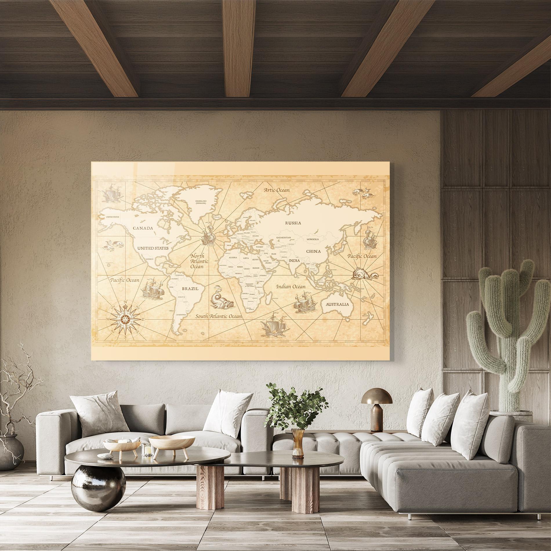 Glasbild Cream Old Map mockup 8