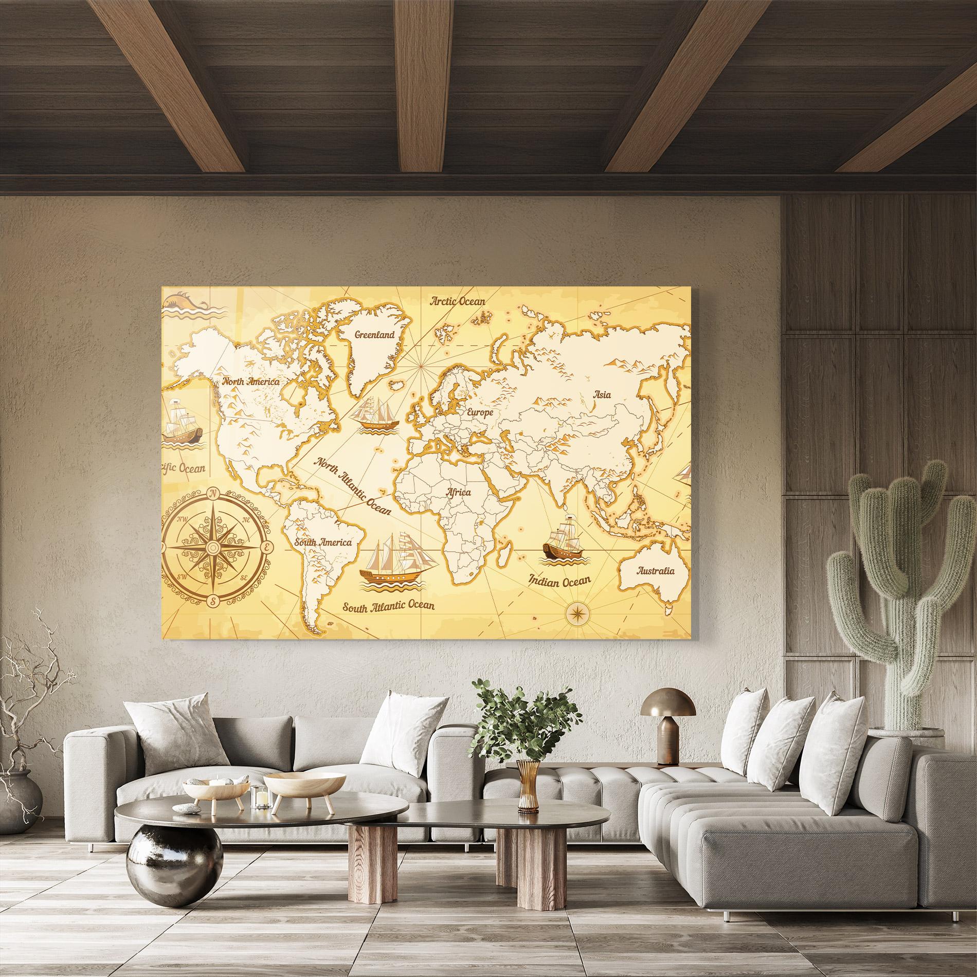 Glasbild Gold Vintage Map mockup 8