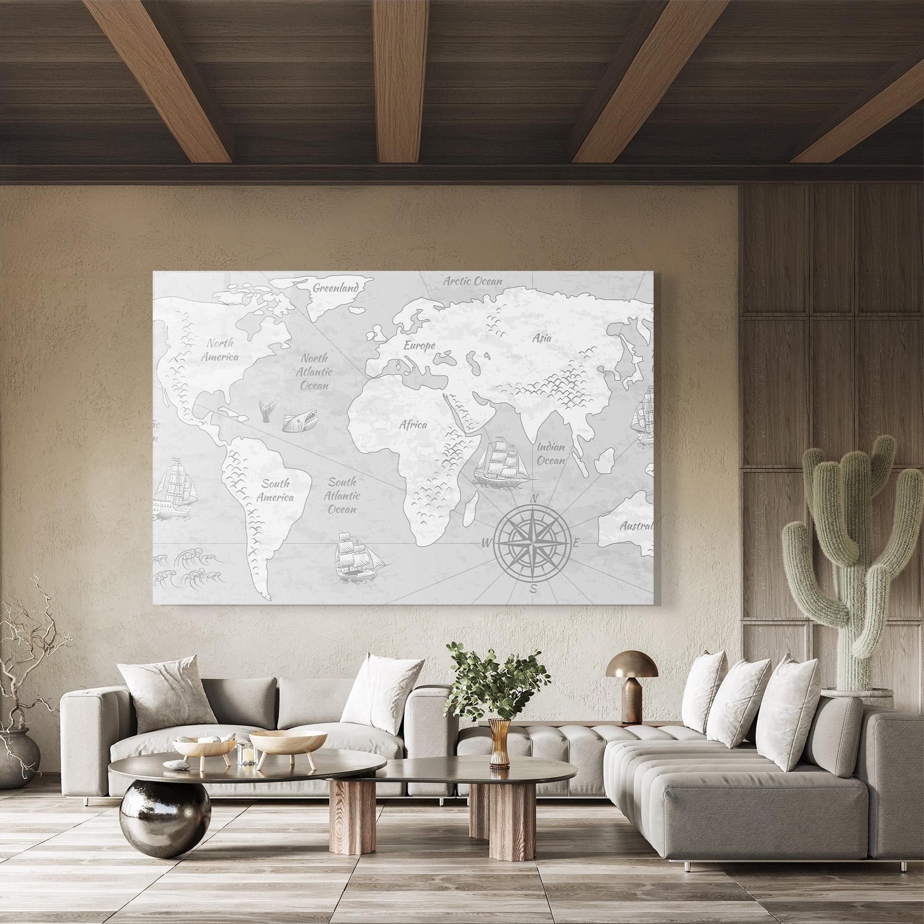Glasbild Grey Old Map mockup 8
