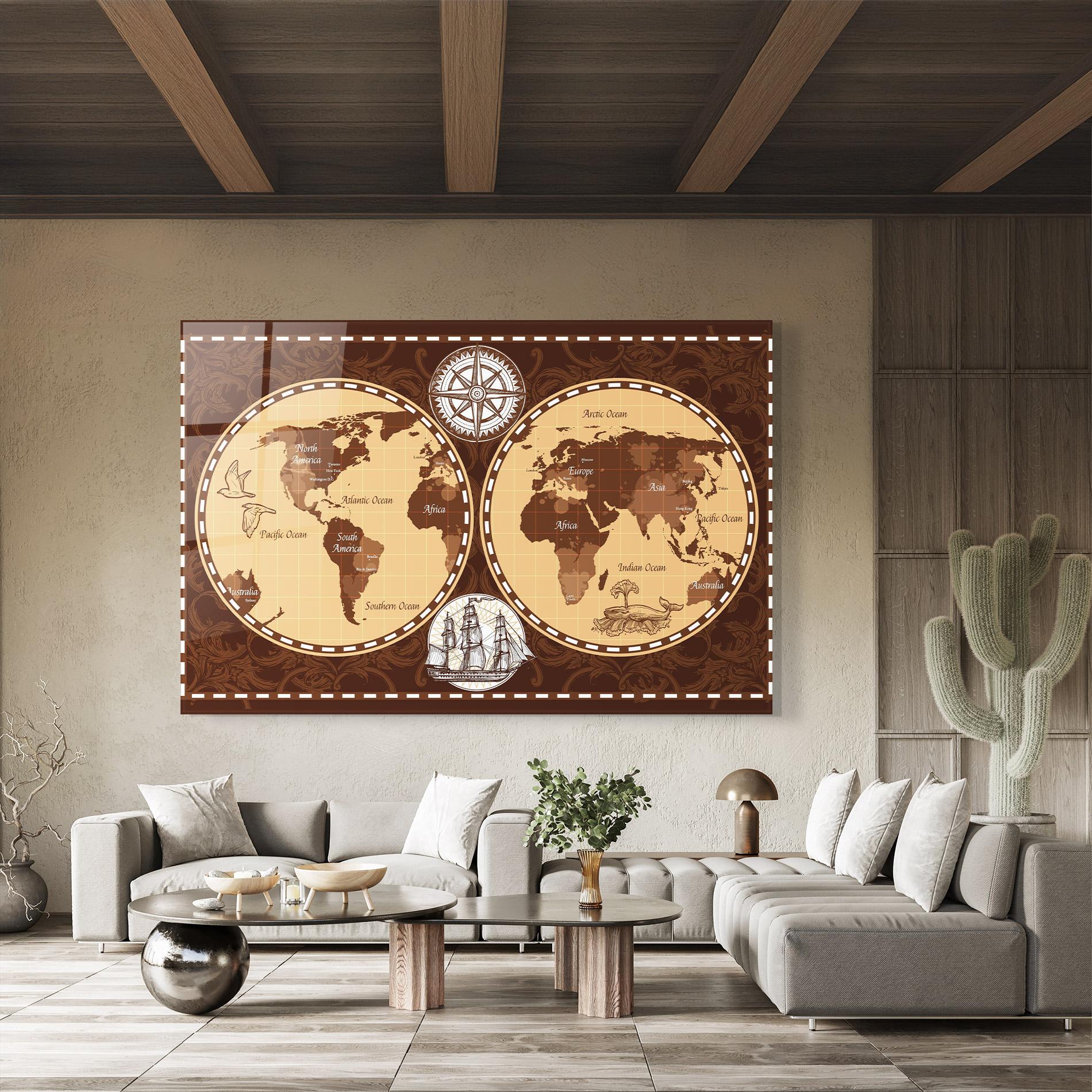 Glasbild Old Brown Map mockup 8