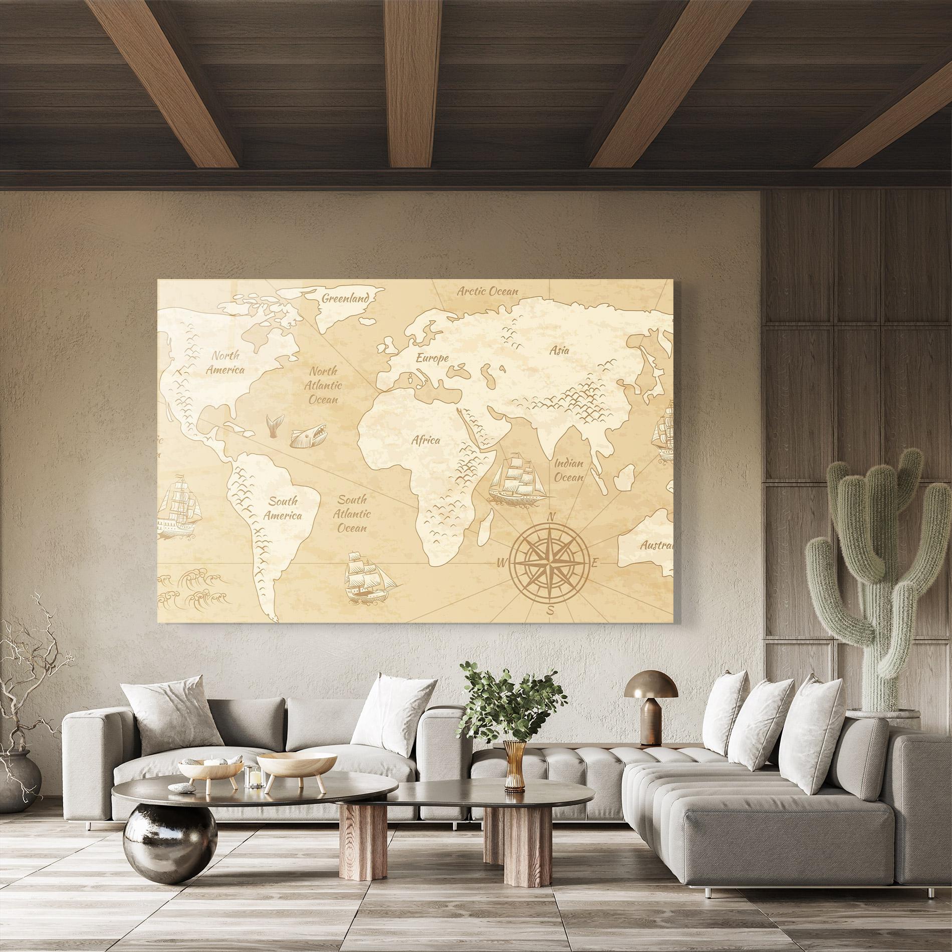 Glasbild Old Continents Map mockup 8