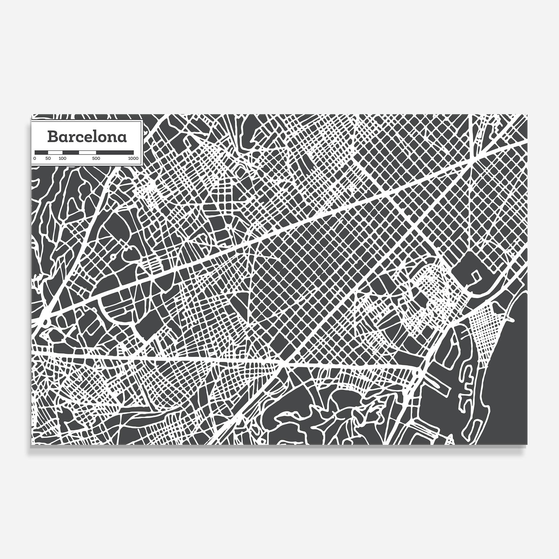 Glasbild Barcelona Map mockup 0