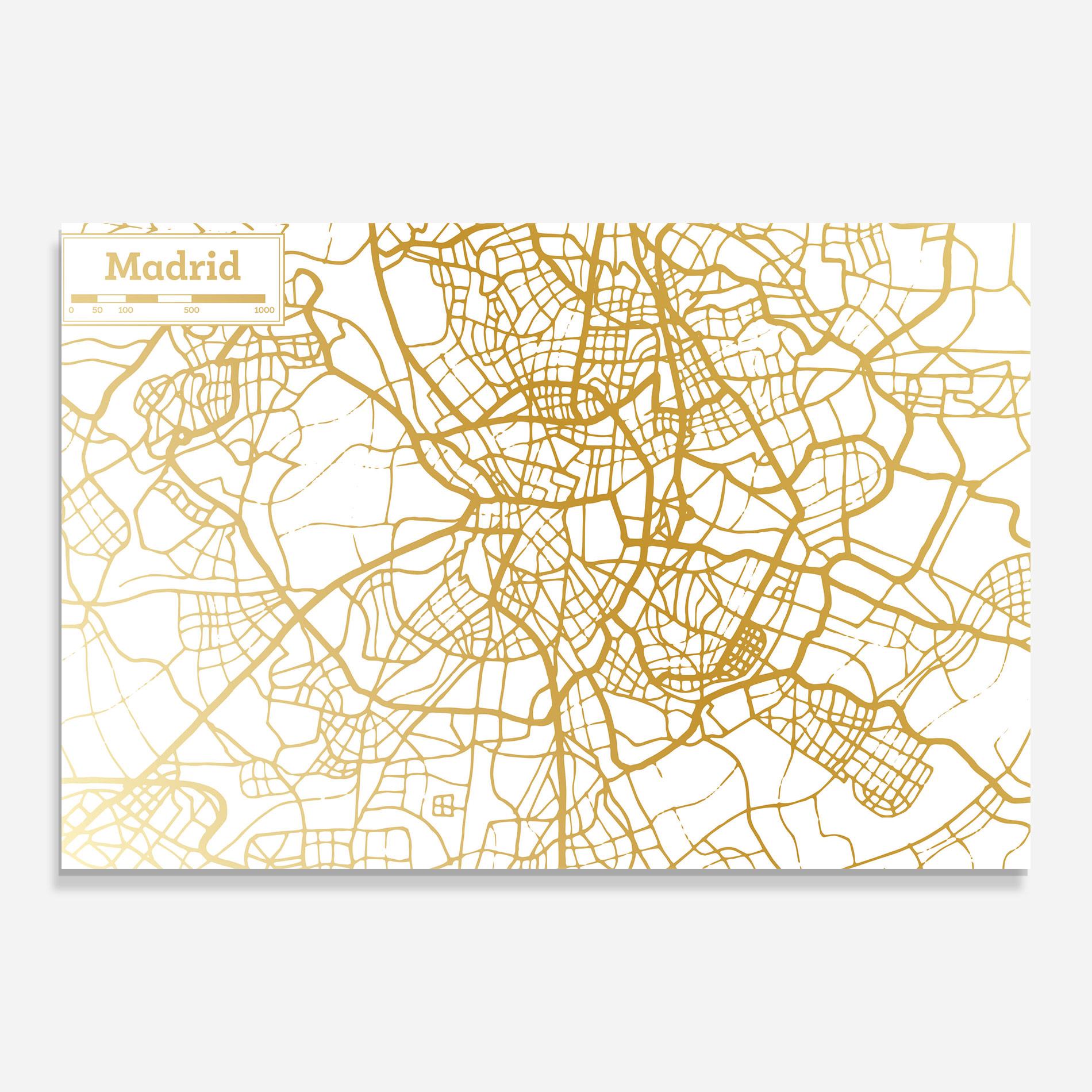 Glasbild Madrid Gold Map mockup 0