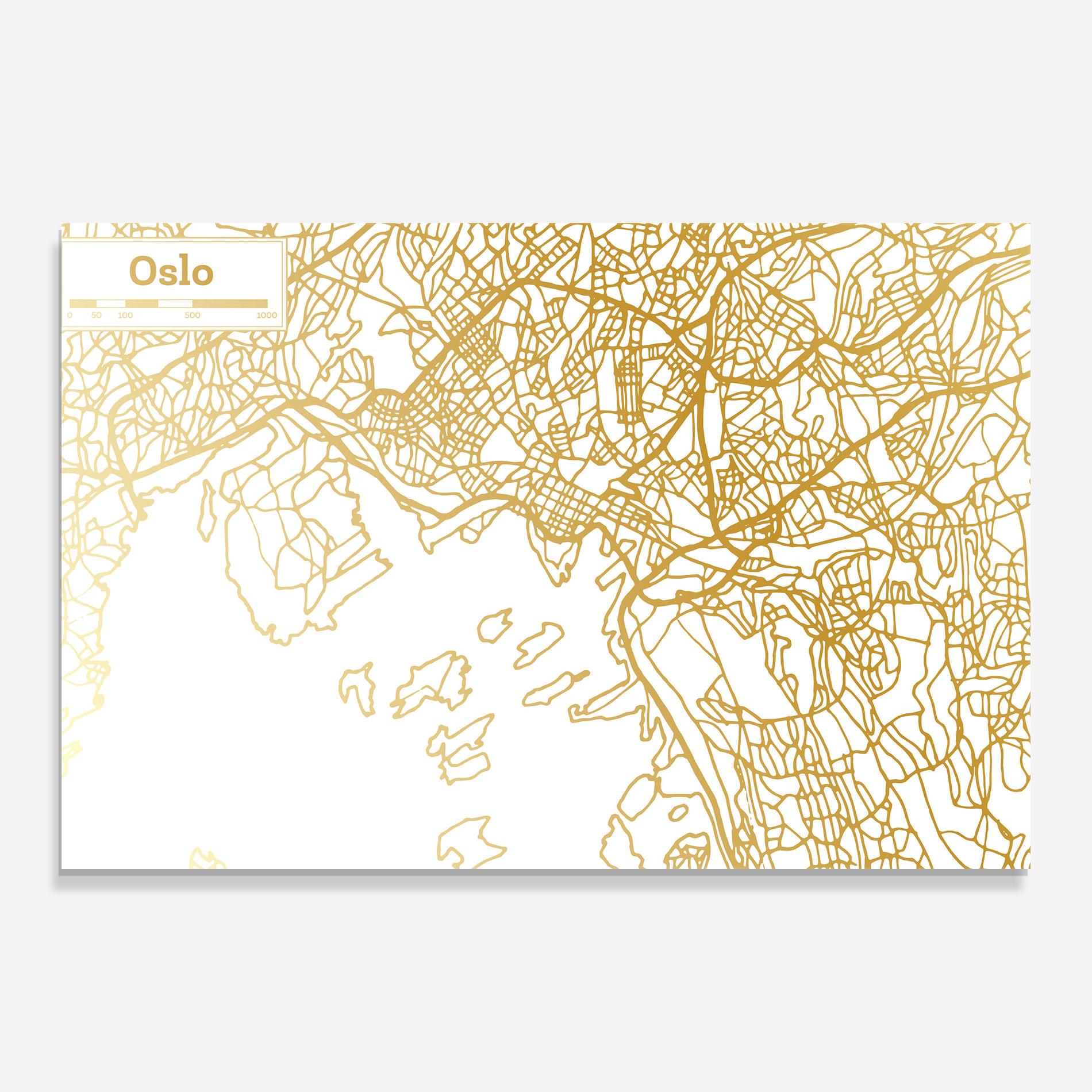 Glasbild Oslo Gold Map mockup 0