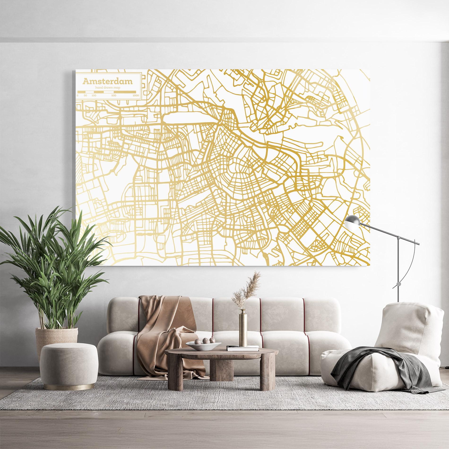 Glasbild Amsterdam Gold Map mockup 9