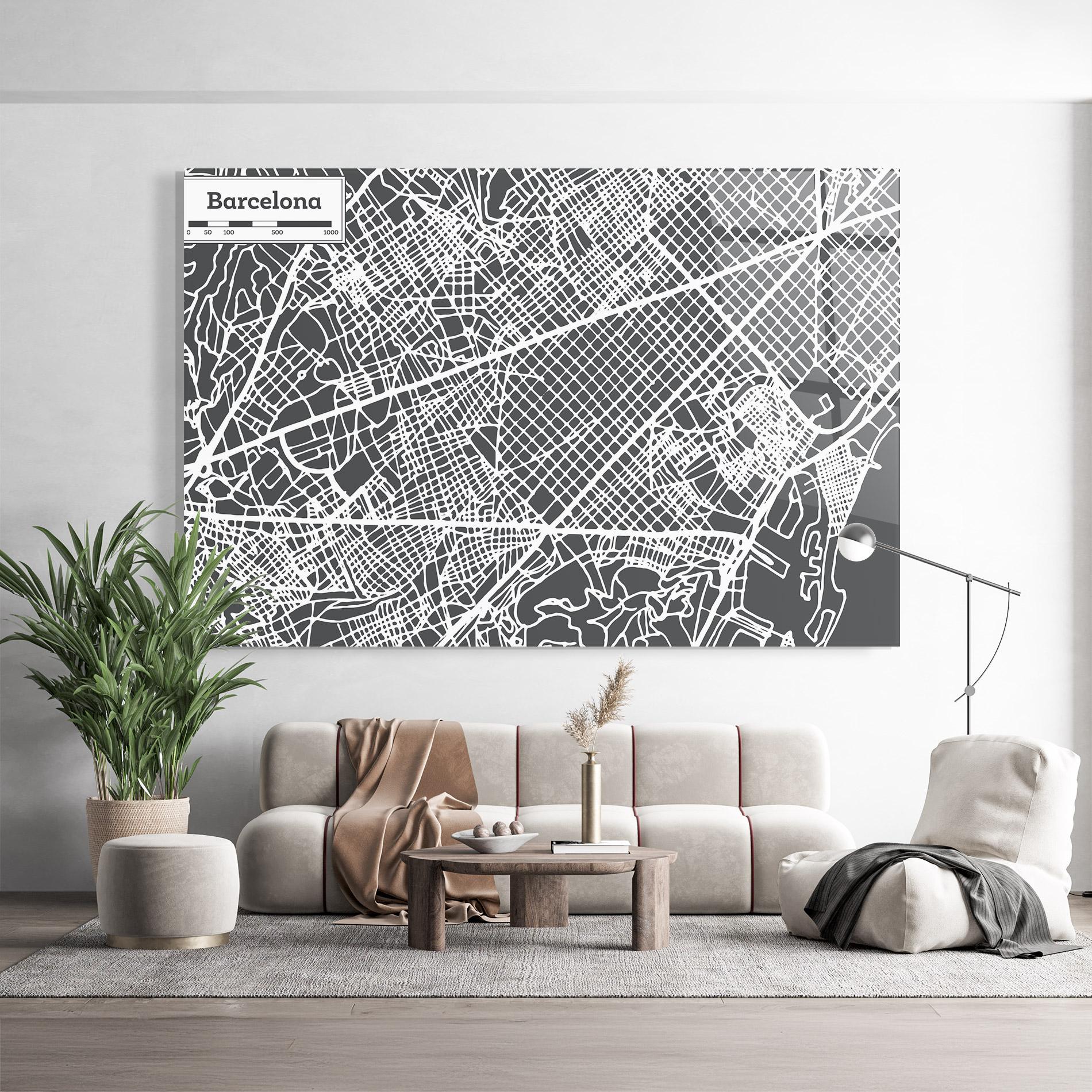 Glasbild Barcelona Map mockup 9