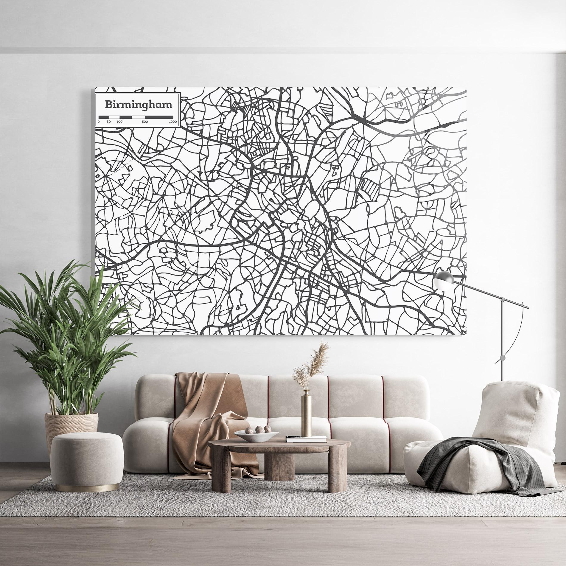 Glasbild Birmingham Map mockup 9