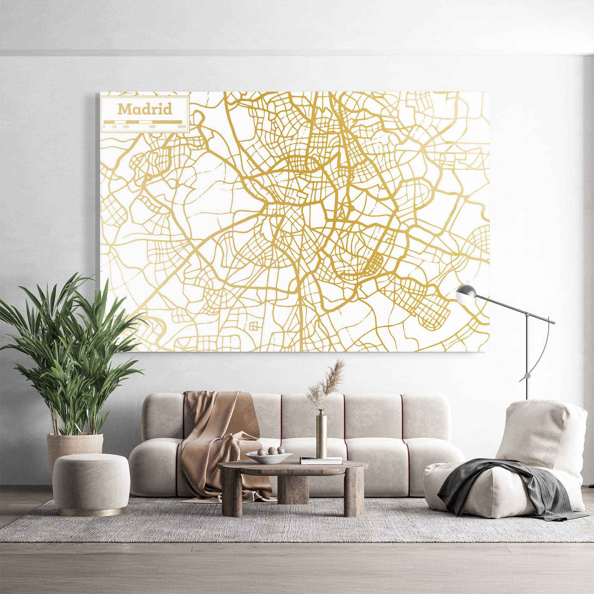 Glasbild Madrid Gold Map mockup 9