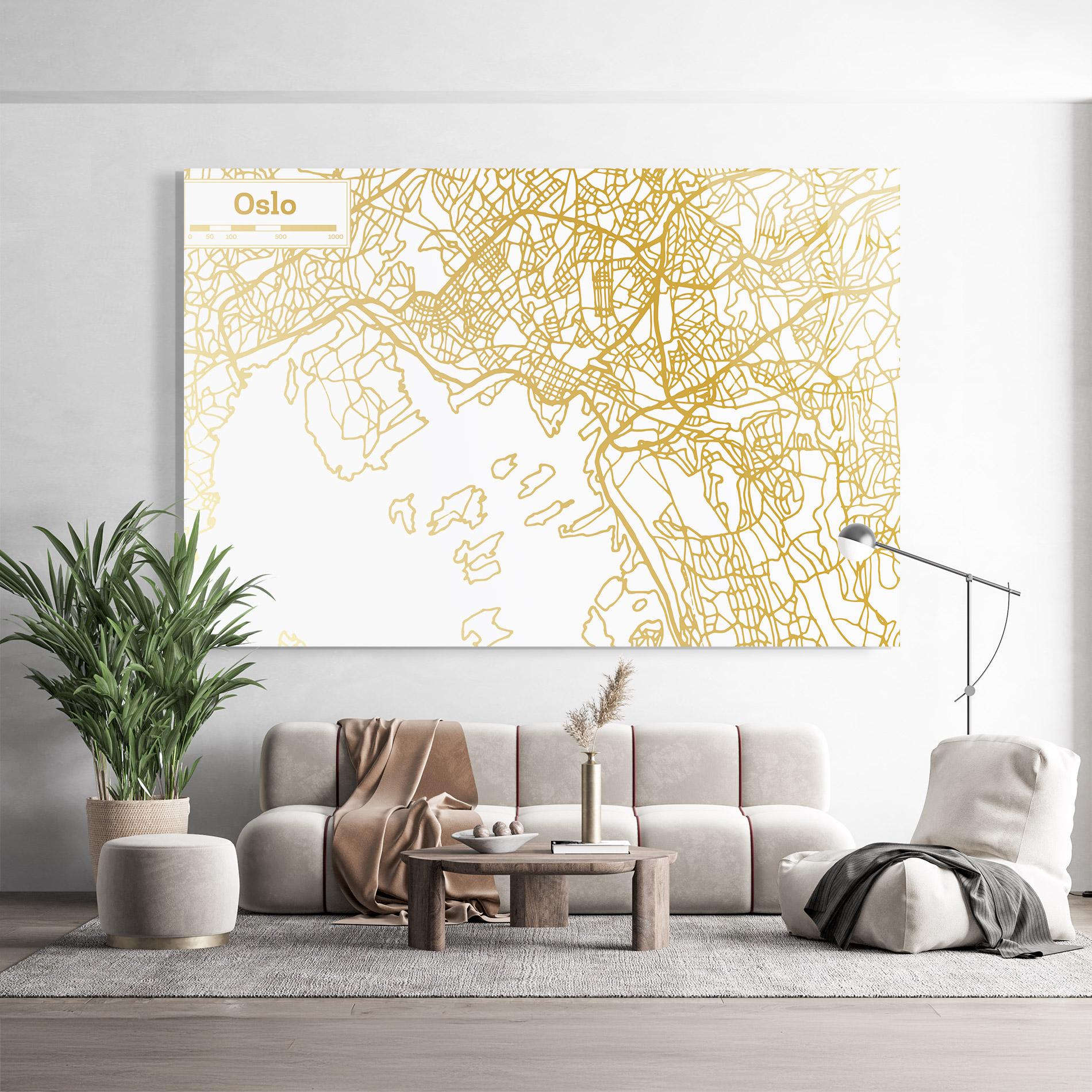 Glasbild Oslo Gold Map mockup 9