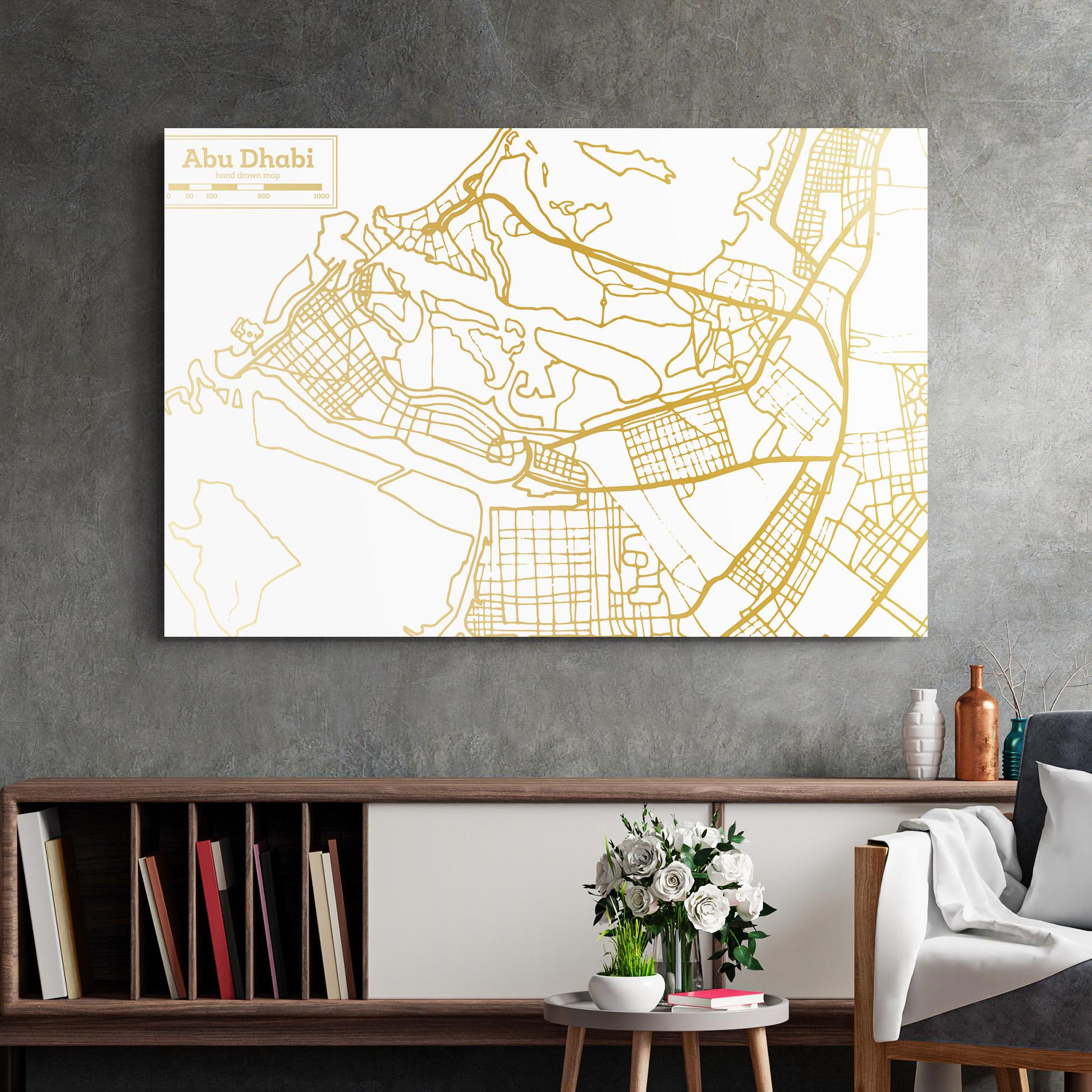 Glasbild Abu Dhabi Map mockup 2