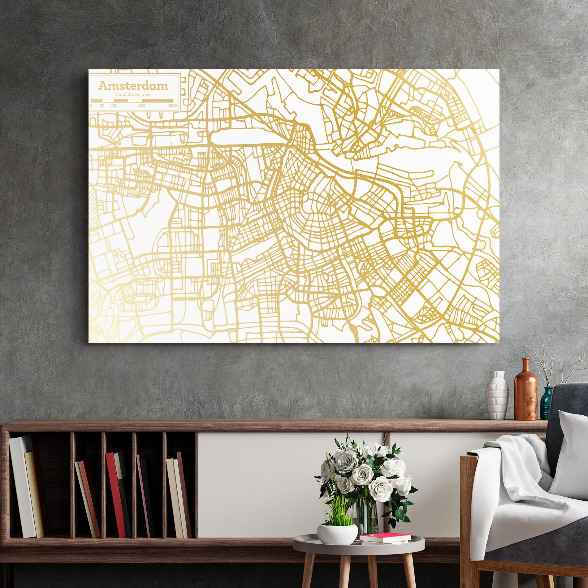 Glasbild Amsterdam Gold Map mockup 2