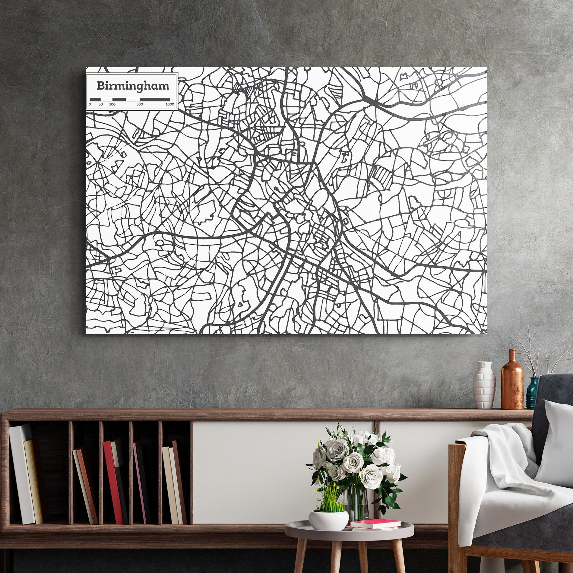 Glasbild Birmingham Map mockup 2